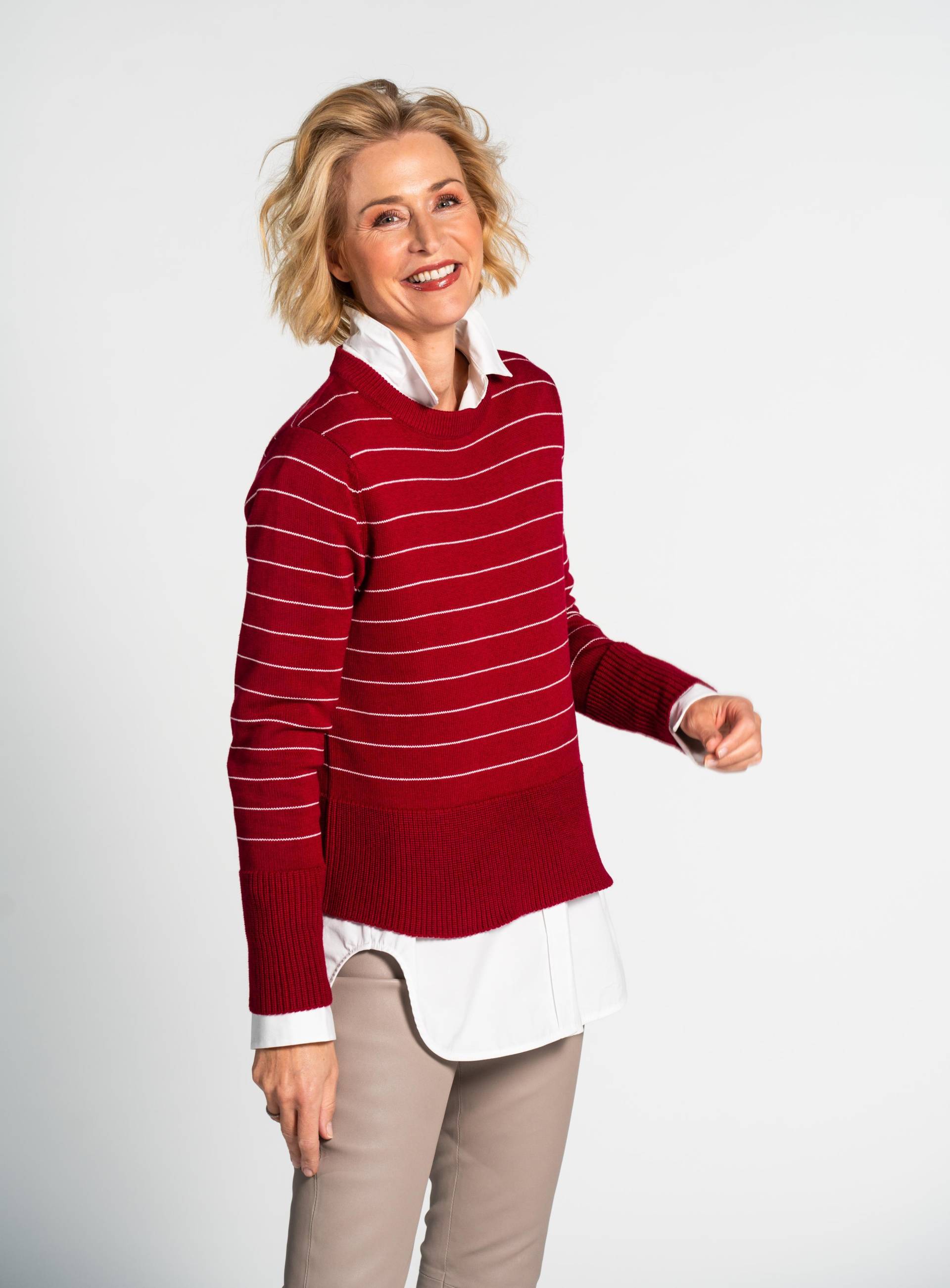 CLARINA - NOS Rdh.-Pullover, 1/1 Arm 444 beere-offwhite - Gr. - 40 von CLARINA