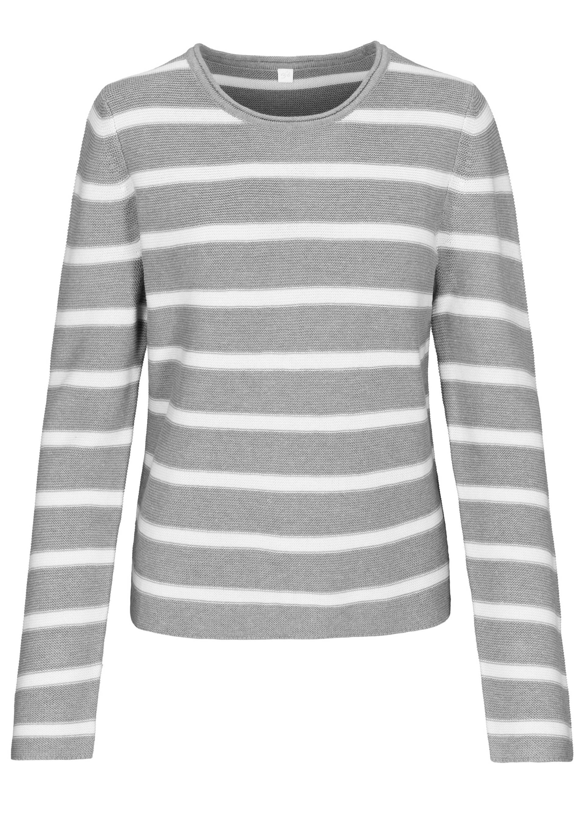 CLARINA - NOS Rdh.-Pullover, Streifen 800 grau mel.-offwhi - Gr. - 44 von CLARINA