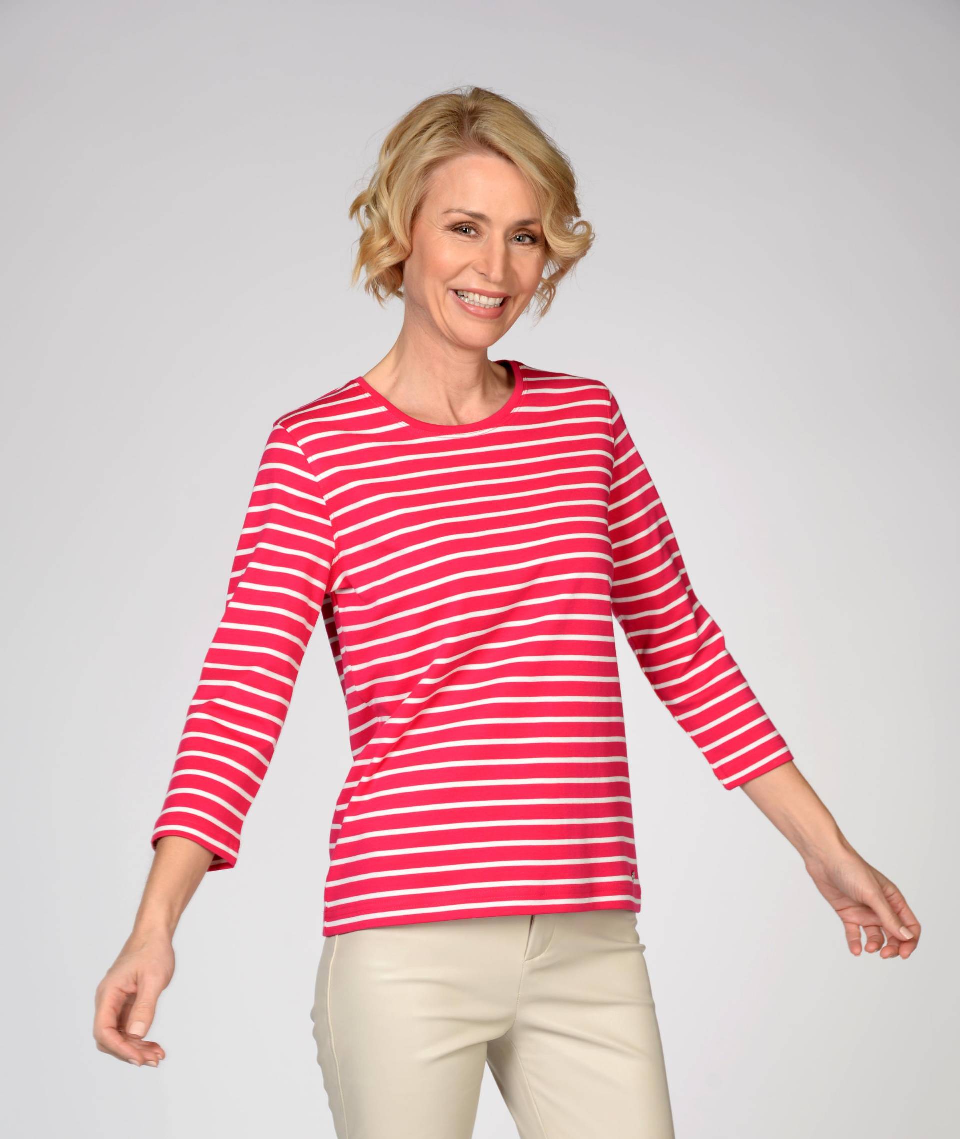 CLARINA - NOS Rdh.-Shirt,3/4 Arm, Ringel 410 magenta-offwhite - Gr. - 42 von CLARINA