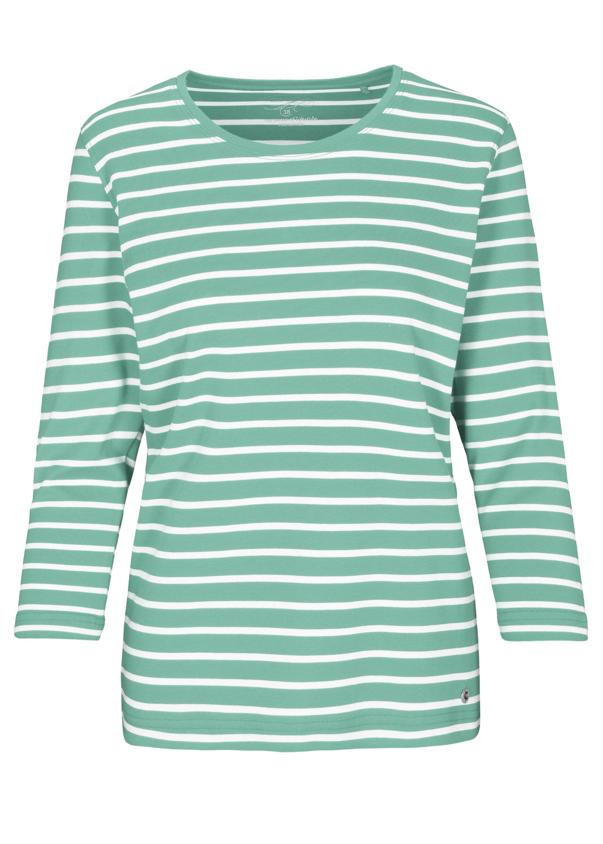 CLARINA - NOS Rdh.-Shirt,3/4 Arm, Ringel 545 ozean gruen-offw - Gr. - 44 von CLARINA