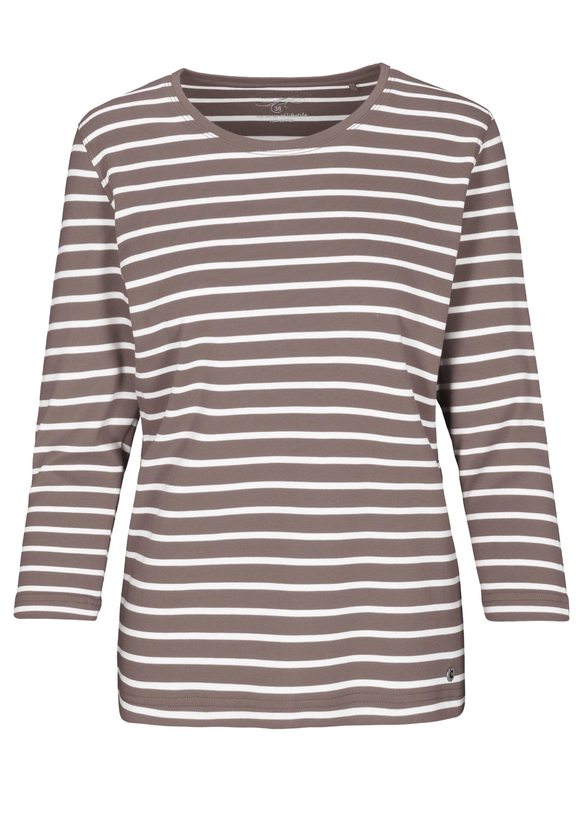 CLARINA - NOS Rdh.-Shirt,3/4 Arm, Ringel 743 mokka-offwhite - Gr. - 42 von CLARINA