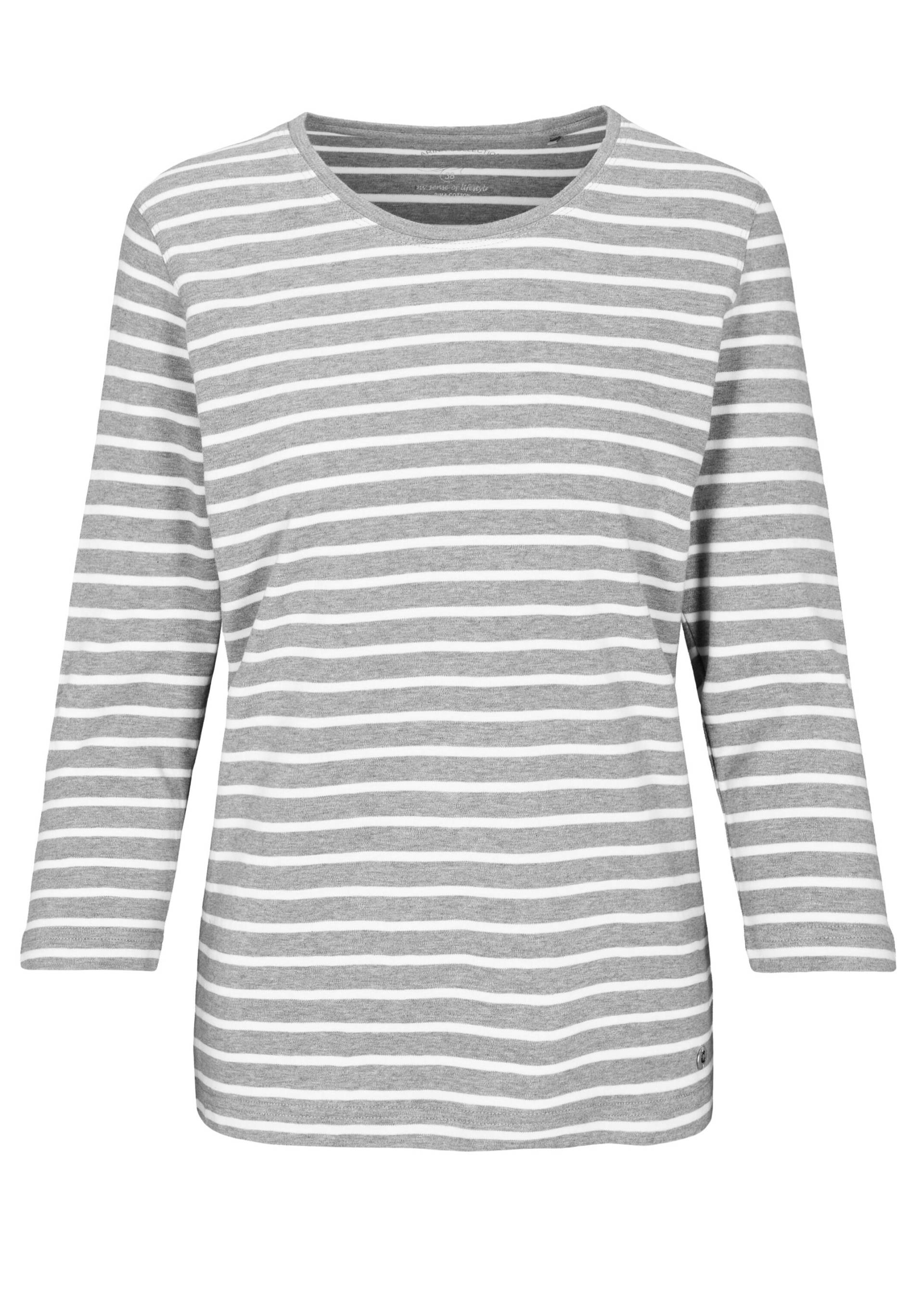 CLARINA - NOS Rdh.-Shirt,3/4 Arm, Ringel 800 grau mel.-offw - Gr. - 44 von CLARINA