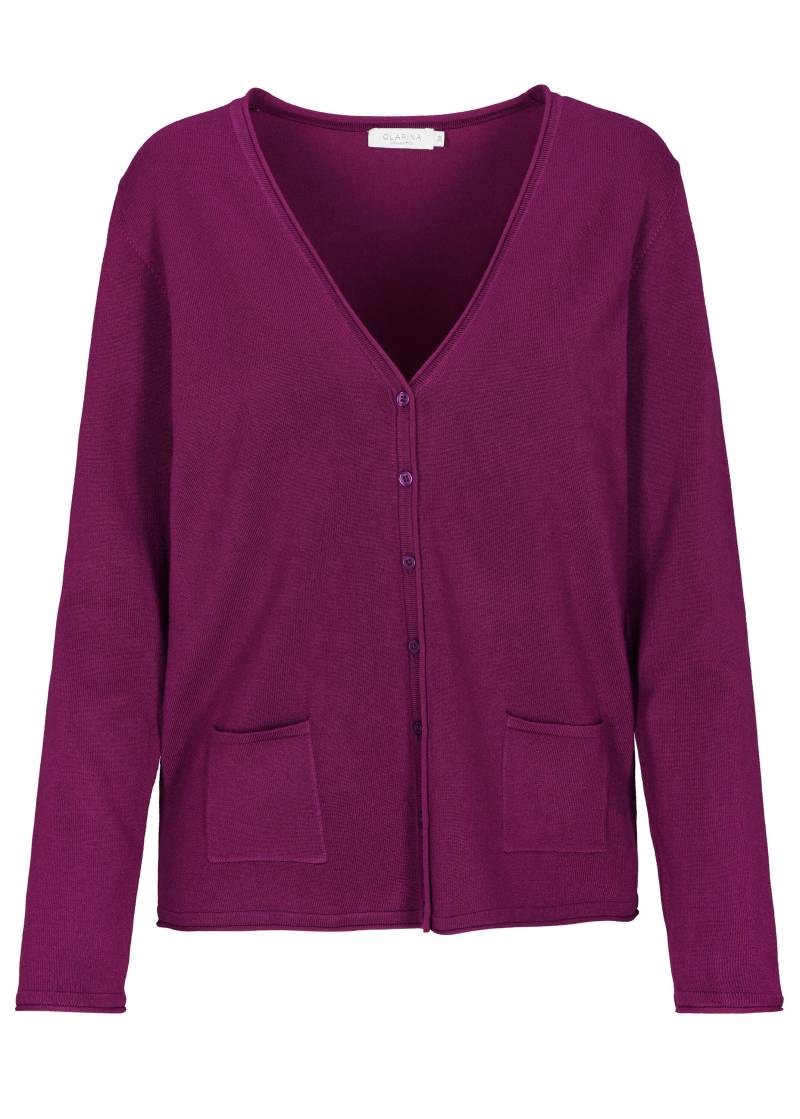 CLARINA - NOS V-Cardigan, 1/1 Arm, uni 452 pflaume - Gr. - 46 von CLARINA