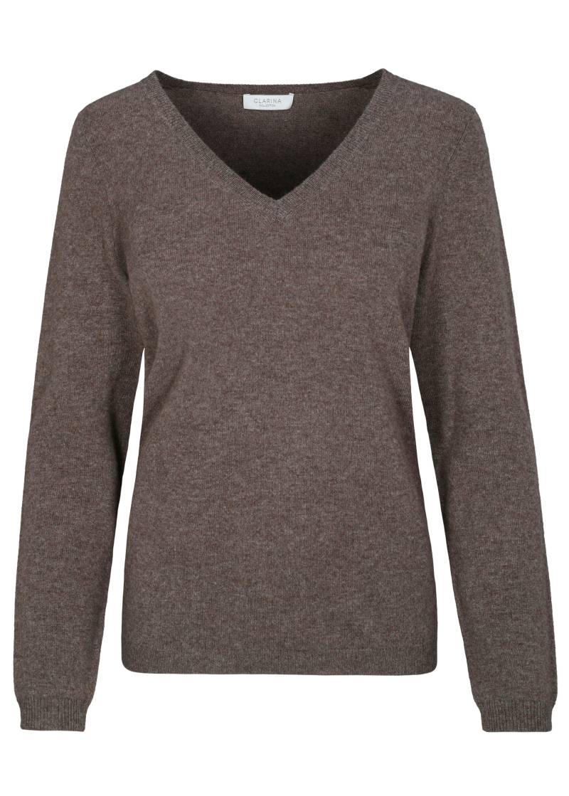 CLARINA - NOS V-Pullover, 1/1 Arm, uni 743 mokka mel. - Gr. - 46 von CLARINA