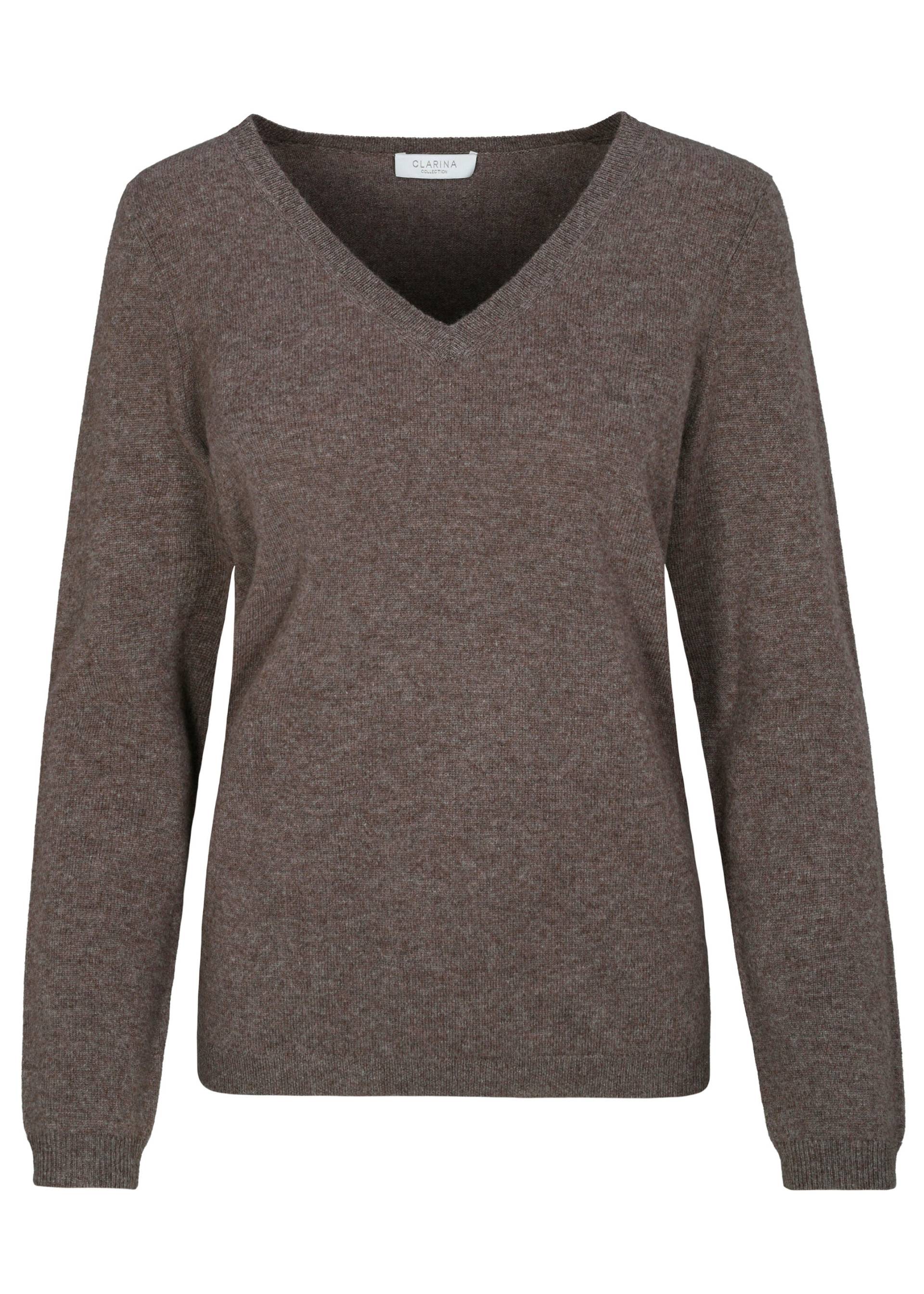 CLARINA - NOS V-Pullover, 1/1 Arm, uni 743 mokka mel. - Gr. - 48 von CLARINA