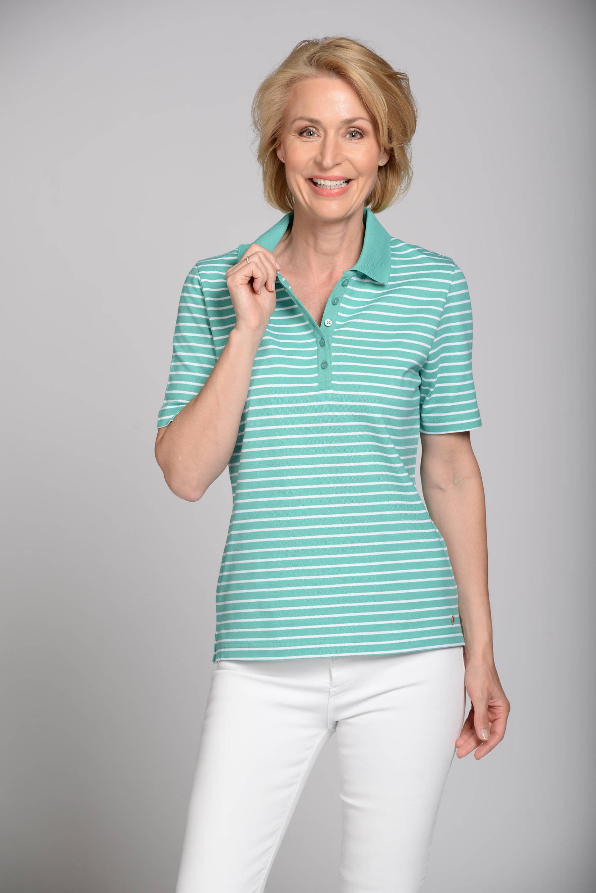 CLARINA - Polo-Shirt, 1/2 Arm, Ringel jade-weiss - Gr. - 40 von CLARINA