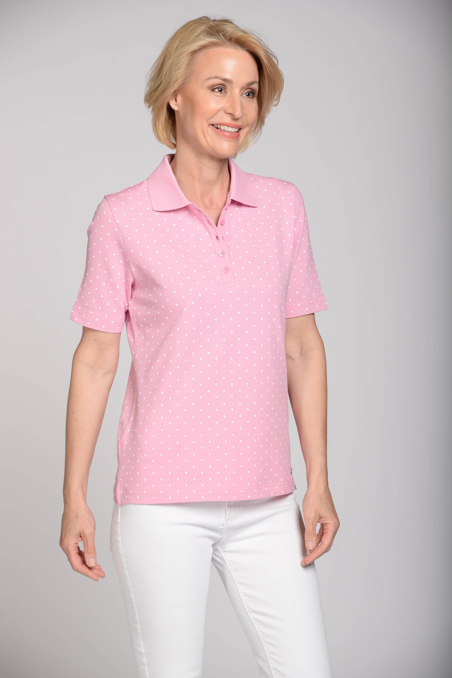 CLARINA - Polo-Shirt,1/2 Arm,Punkte,Piqu rose-weiss - Gr. - 44 von CLARINA