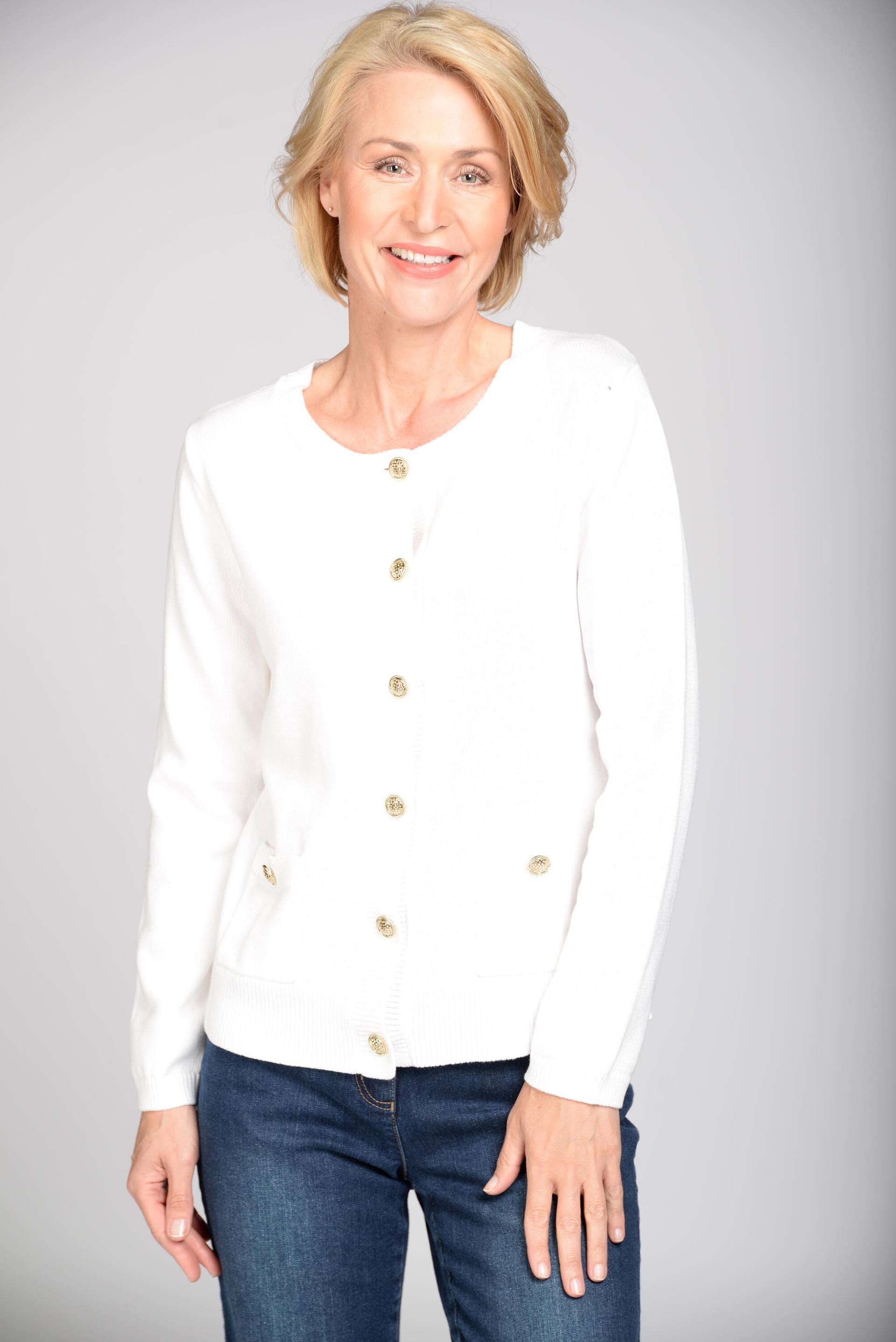 CLARINA - Rdh-Cardigan, 1/1 Arm, uni 102 offwhite - Gr. - 44 von CLARINA