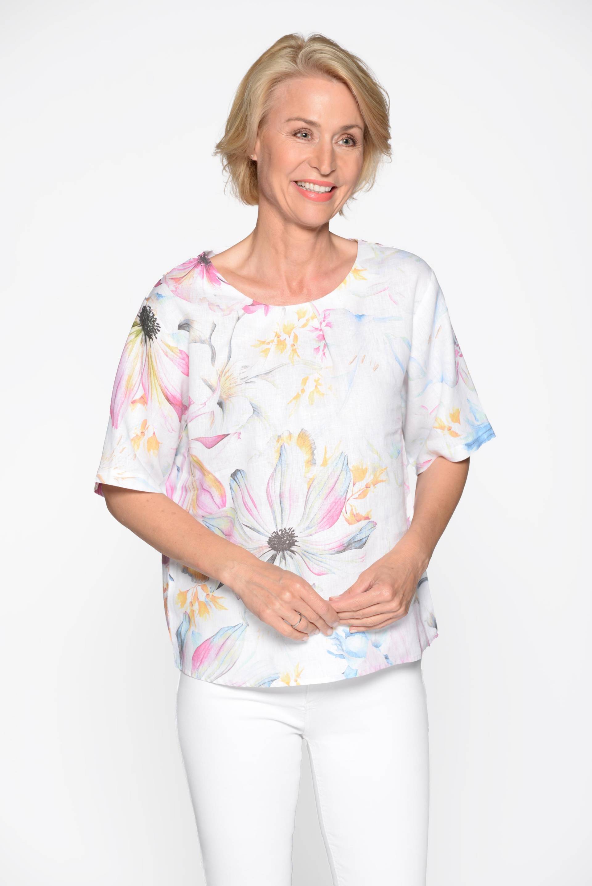 CLARINA - Rdh.-Bluse,1/2 Arm,Alloverdruc pfirsich combo - Gr. - 42 von CLARINA