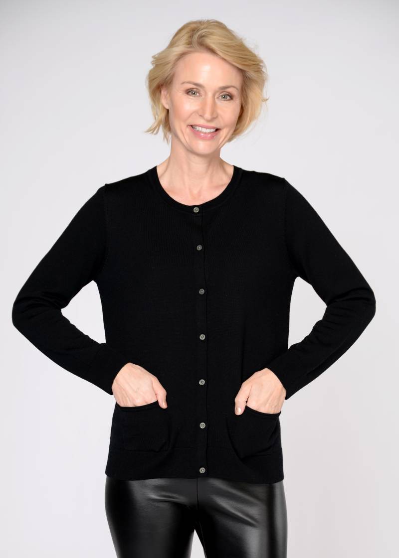 CLARINA - Rdh.-Cardigan, 1/1 Arm, uni 900 schwarz - Gr. - 40 von CLARINA