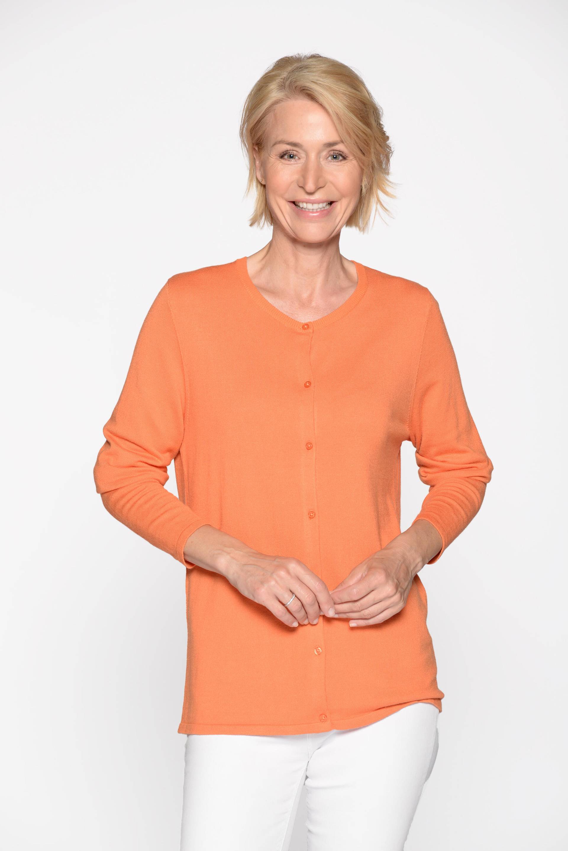 CLARINA - Rdh.-Cardigan, 1/1 Arm,uni 450 pfirsich - Gr. - 48 von CLARINA