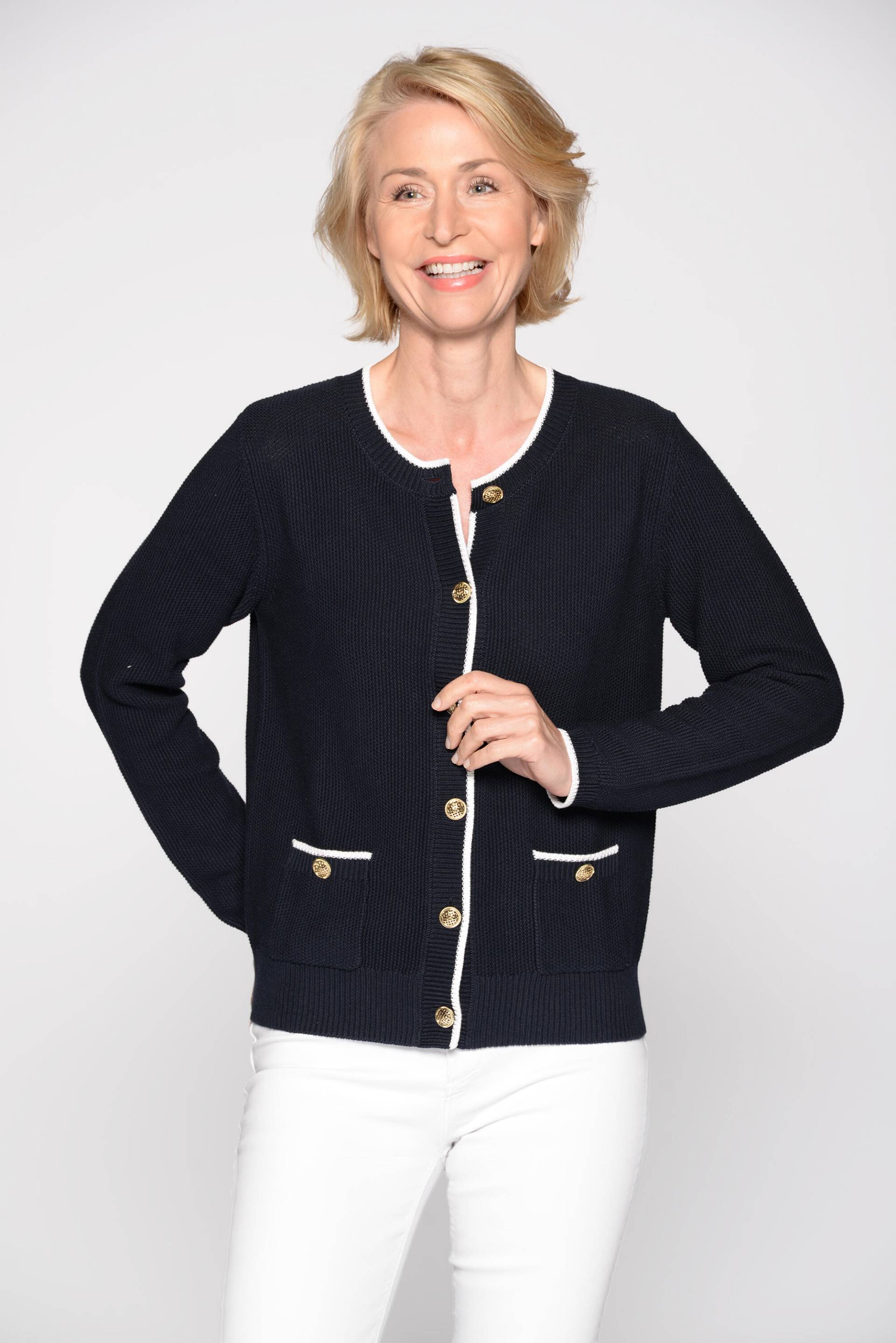 CLARINA - Rdh.-Cardigan, 1/1 Arm marine-offwhite - Gr. - 40 von CLARINA