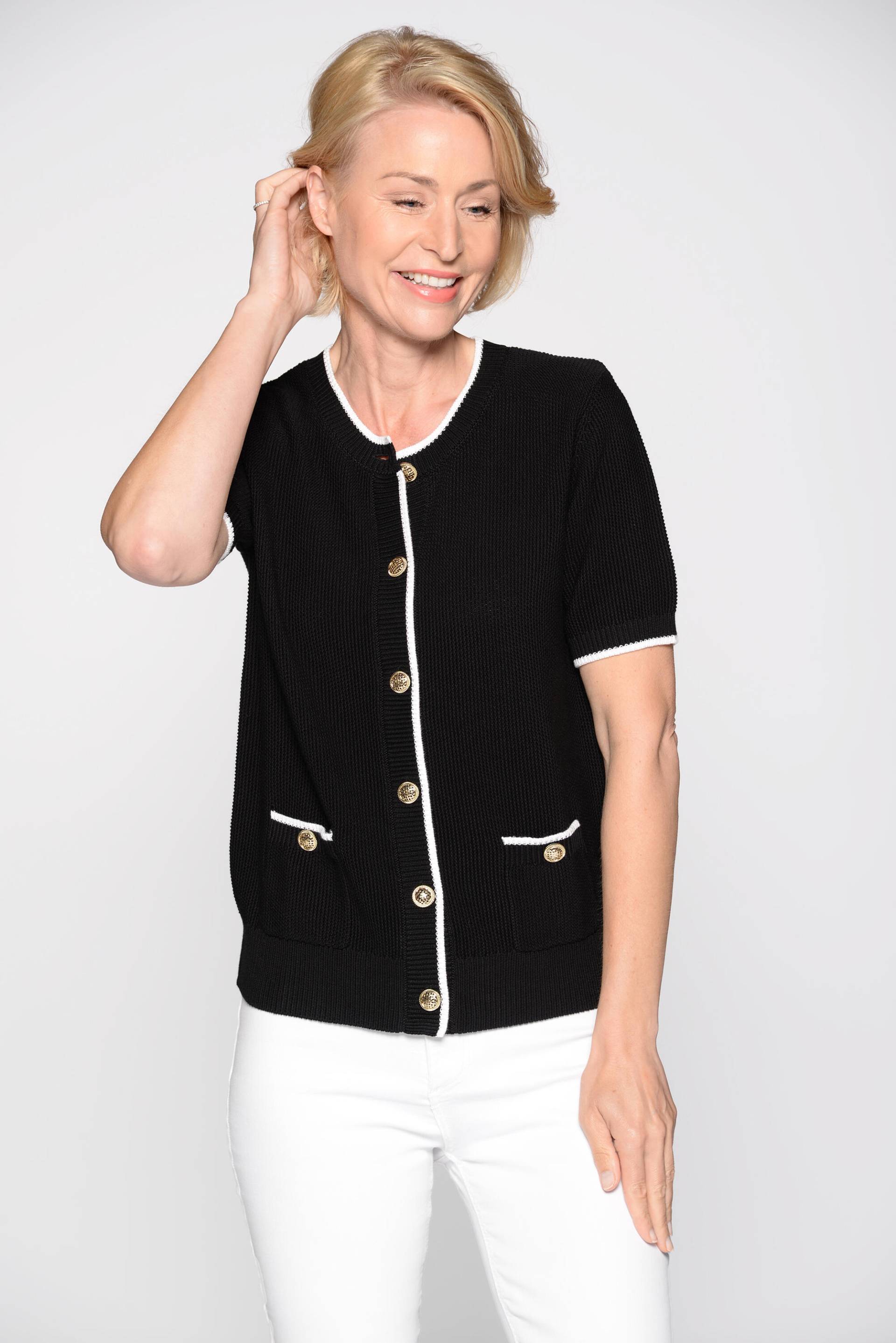 CLARINA - Rdh.-Cardigan, 1/2 Arm schwarz-offwhite - Gr. - 38 von CLARINA