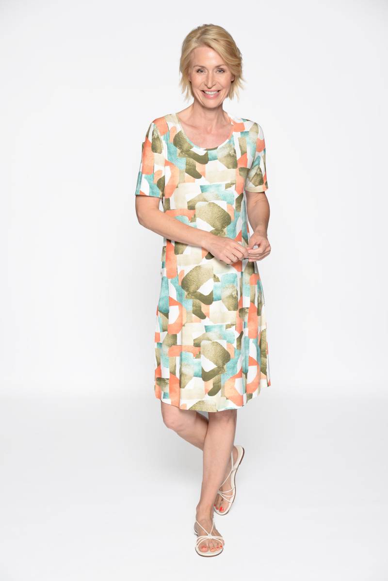 CLARINA - Rdh.-Kleid, 1/2 Arm, Druck mandarine combo - Gr. - 36 von CLARINA