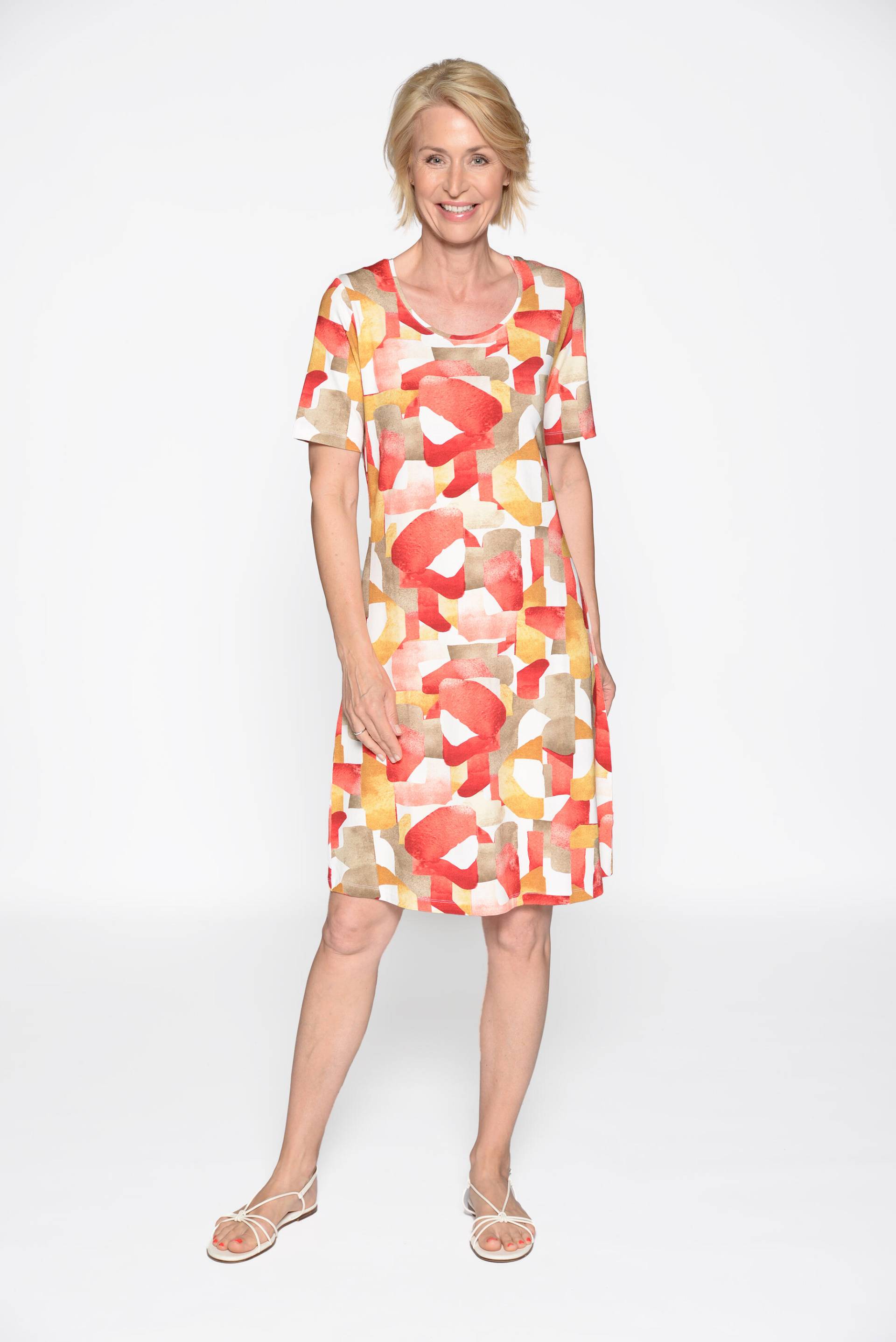 CLARINA - Rdh.-Kleid, 1/2 Arm, Druck rot combo - Gr. - 40 von CLARINA