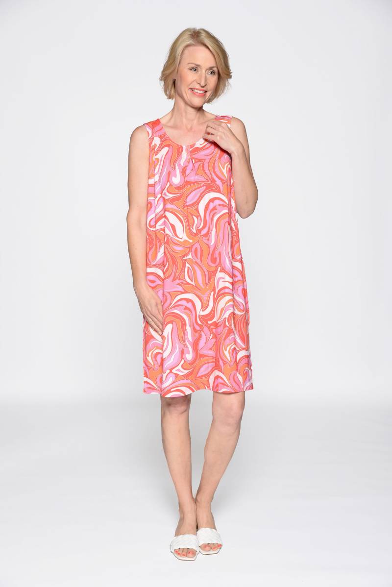 CLARINA - Rdh.-Kleid, ohne Arm, Druck pfirsich-pink - Gr. - 40 von CLARINA