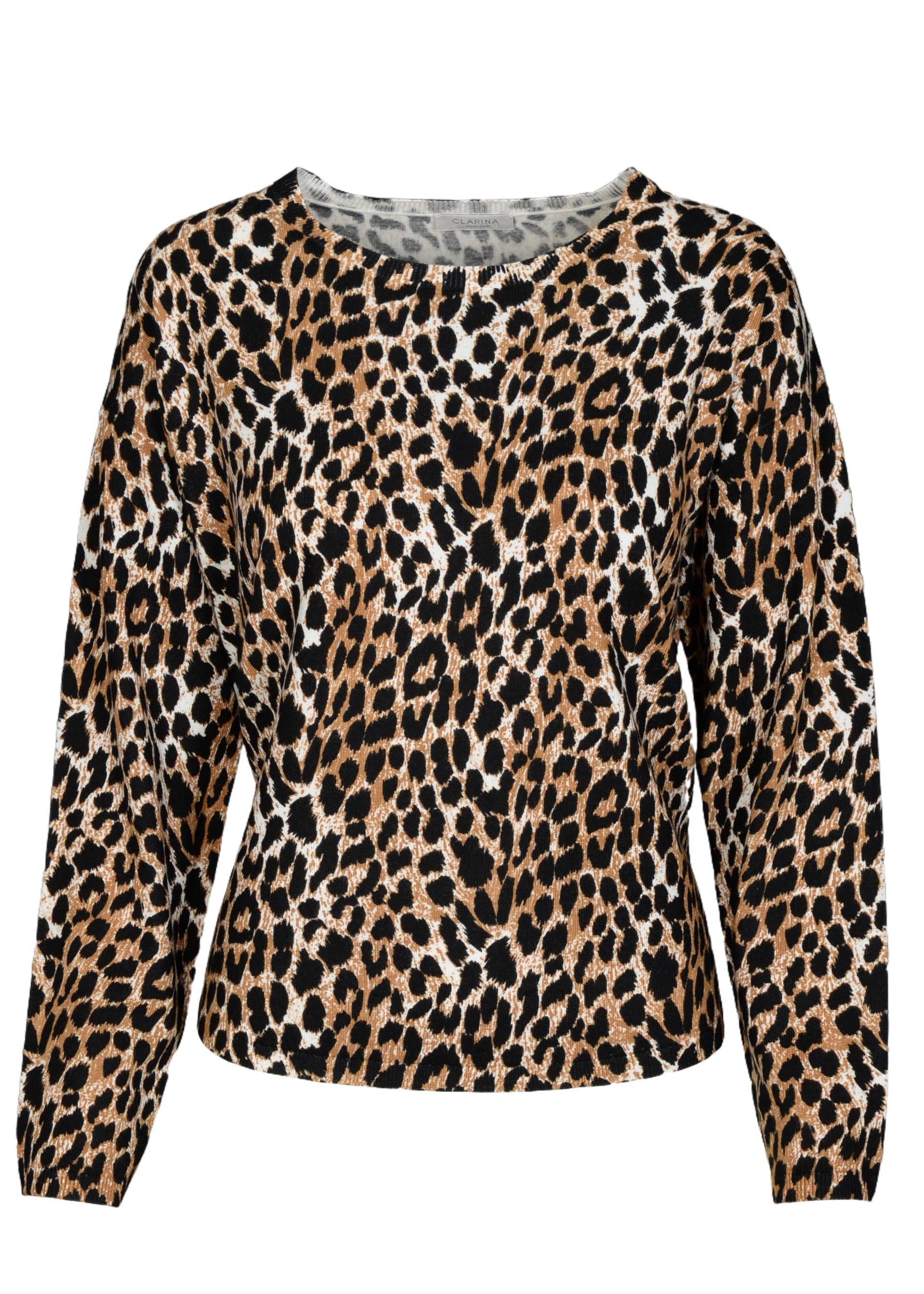 CLARINA - Rdh.-Pullover, 1/1 Arm, Animal sand-schwarz combo - Gr. - 42 von CLARINA