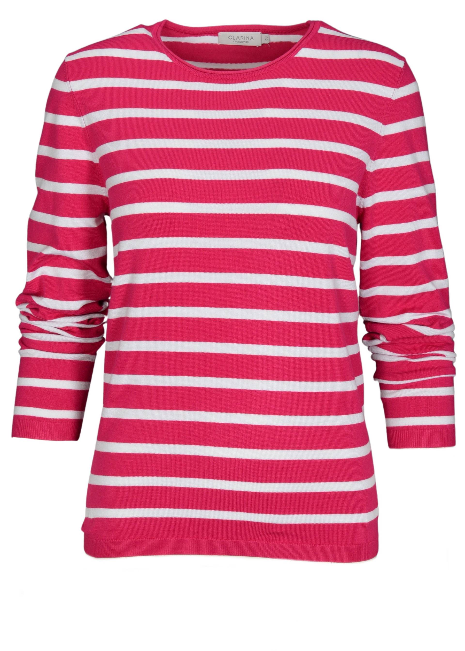 CLARINA - Rdh.-Pullover, 1/1 Arm, Ringel beere-offwhite - Gr. - 46 von CLARINA