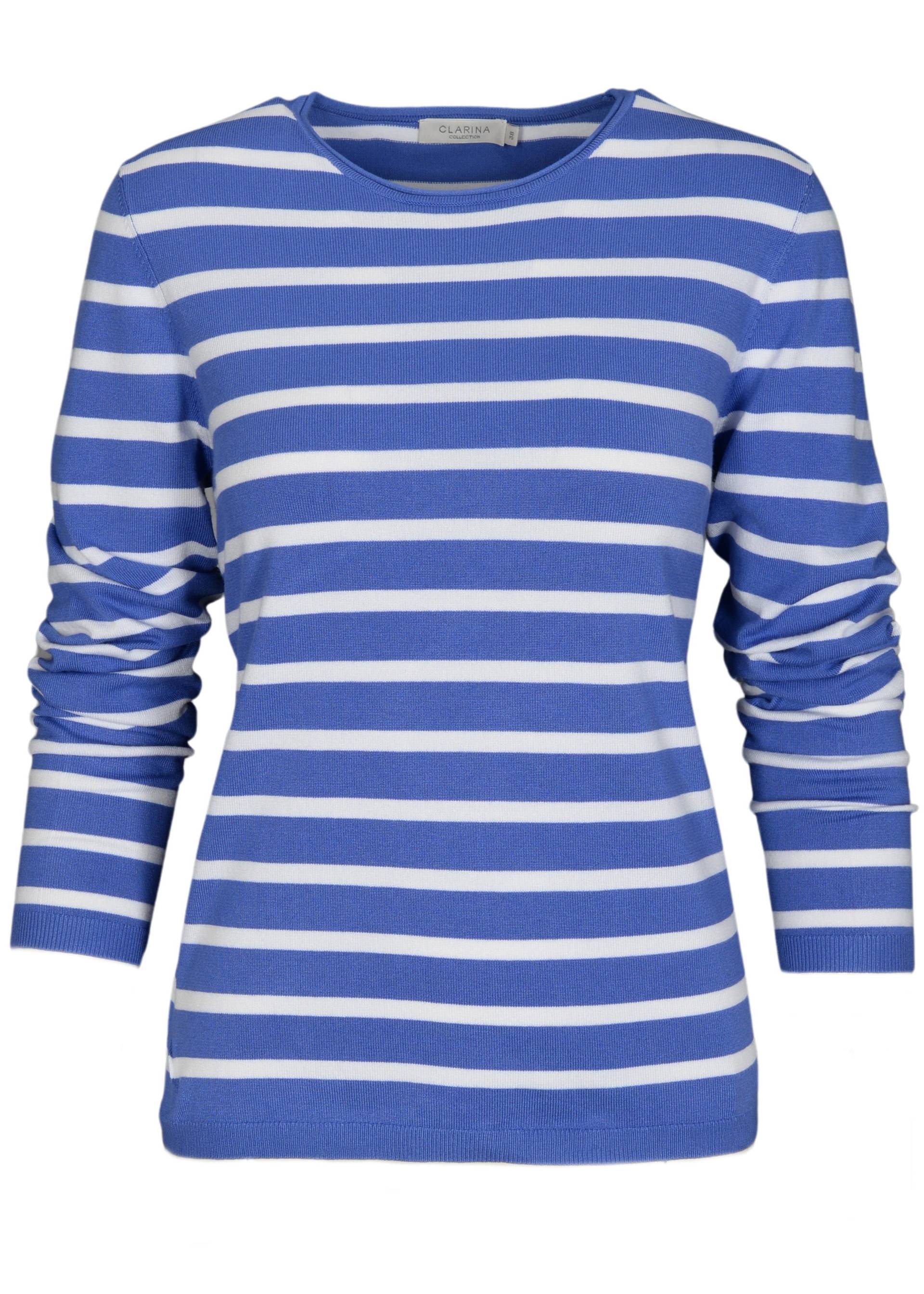 CLARINA - Rdh.-Pullover, 1/1 Arm, Ringel himmelblau-offwhite - Gr. - 36 von CLARINA