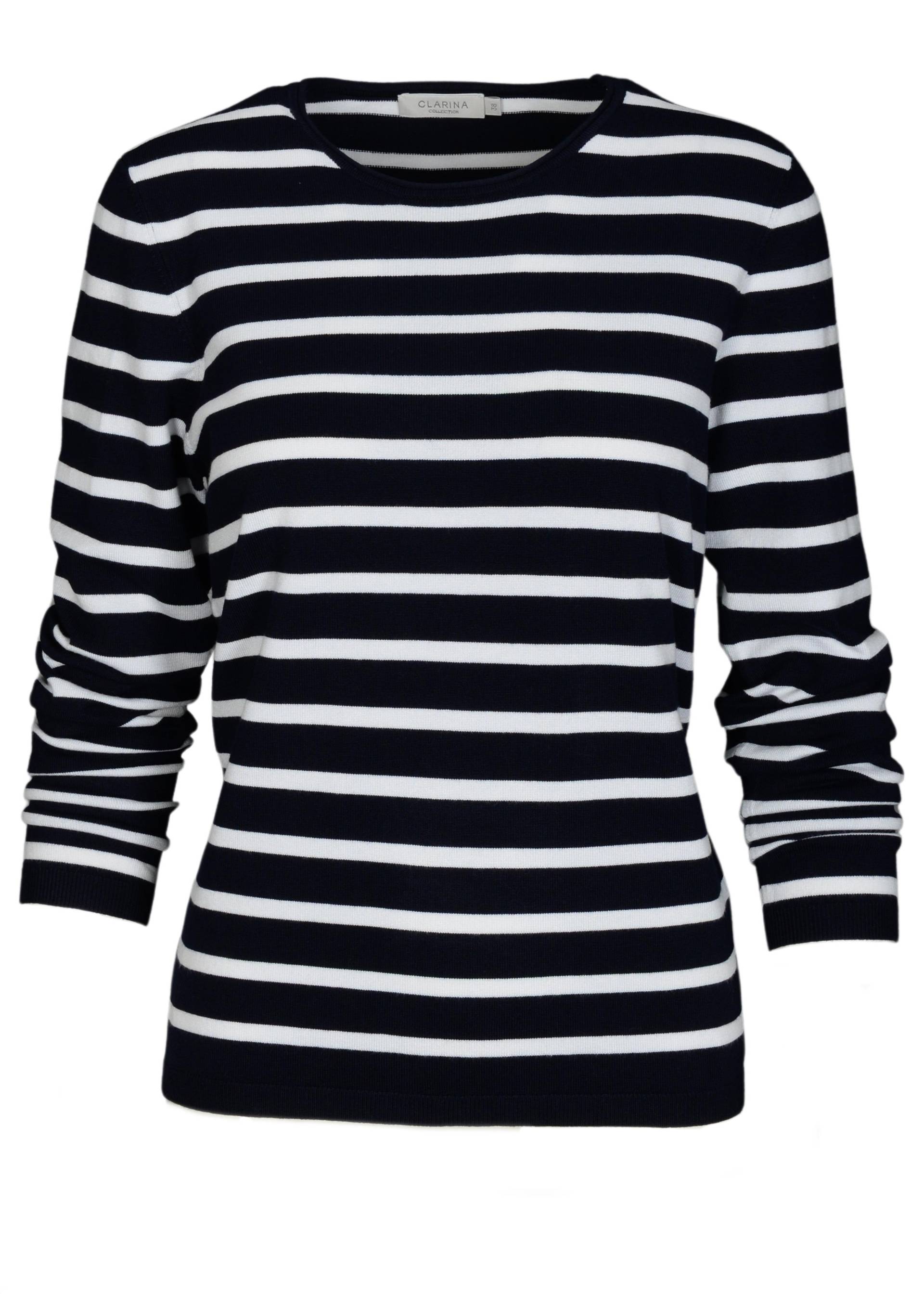 CLARINA - Rdh.-Pullover, 1/1 Arm, Ringel marine-offwhite - Gr. - 44 von CLARINA