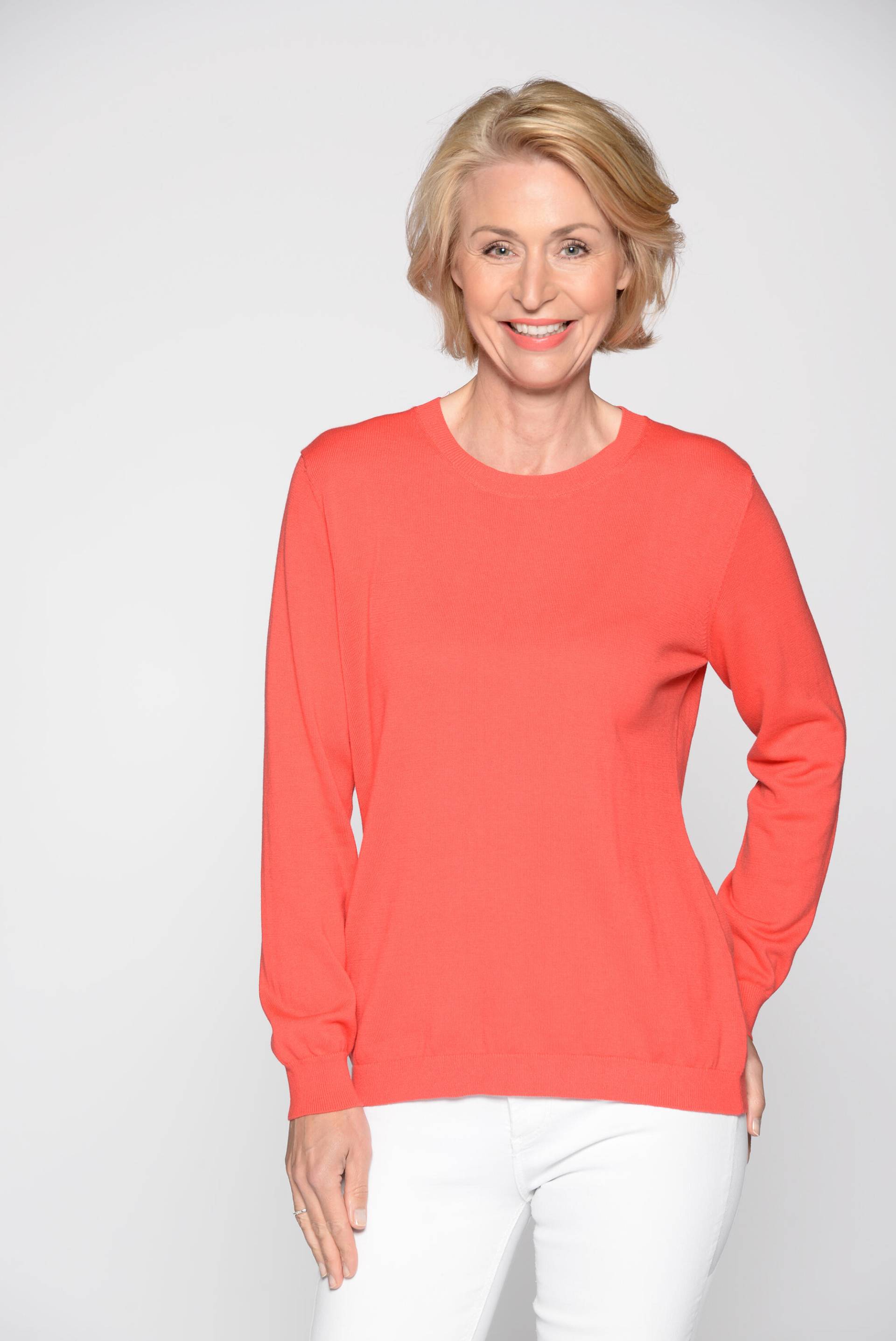 CLARINA - Rdh.-Pullover, 1/1 Arm, uni 451 geranie - Gr. - 36 von CLARINA