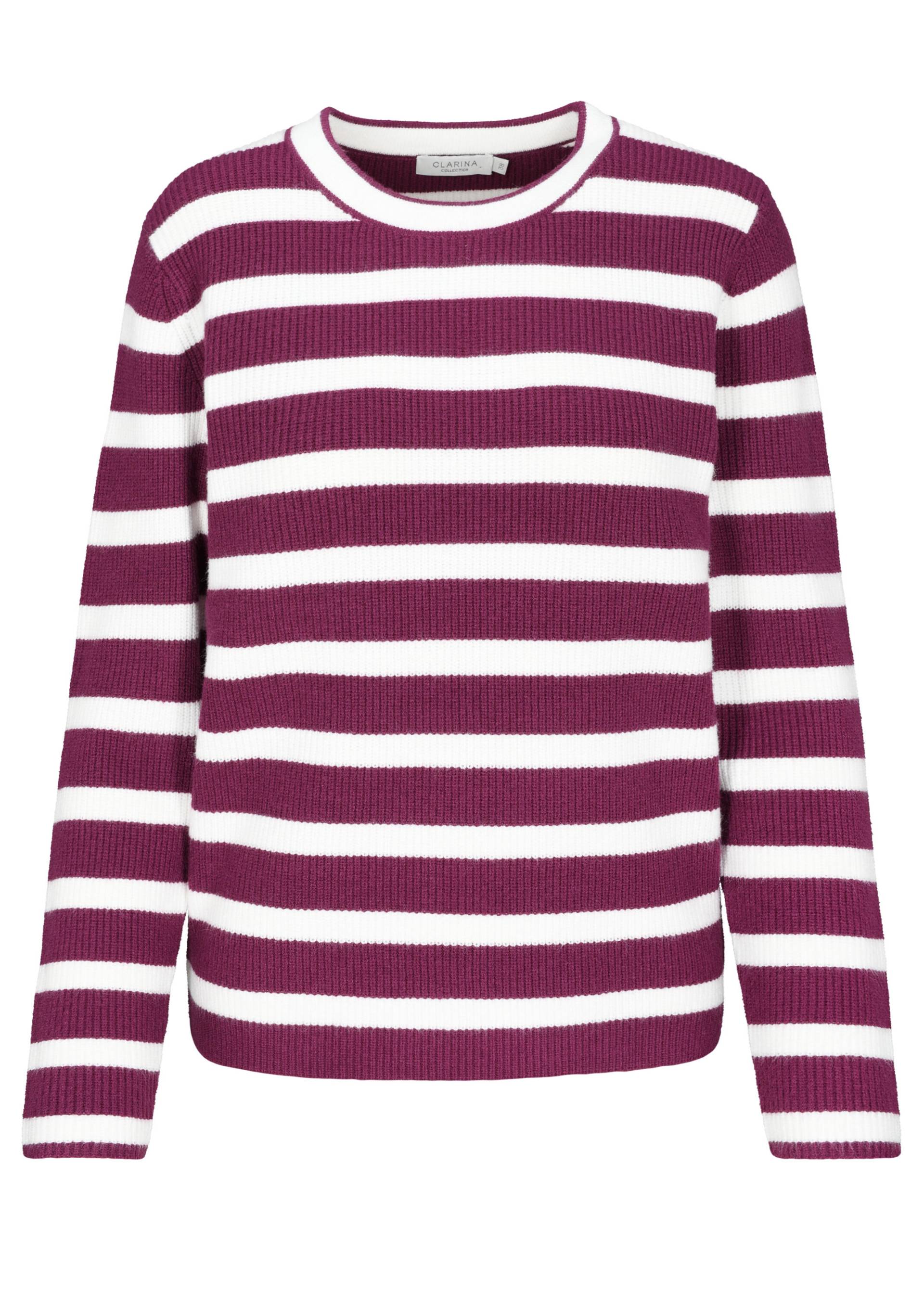 CLARINA - Rdh.-Pullover, 1/1 Arm,Ringel beere-offwhite - Gr. - 46 von CLARINA