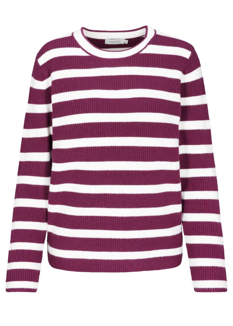 CLARINA - Rdh.-Pullover, 1/1 Arm,Ringel beere-offwhite - Gr. - 46 von CLARINA