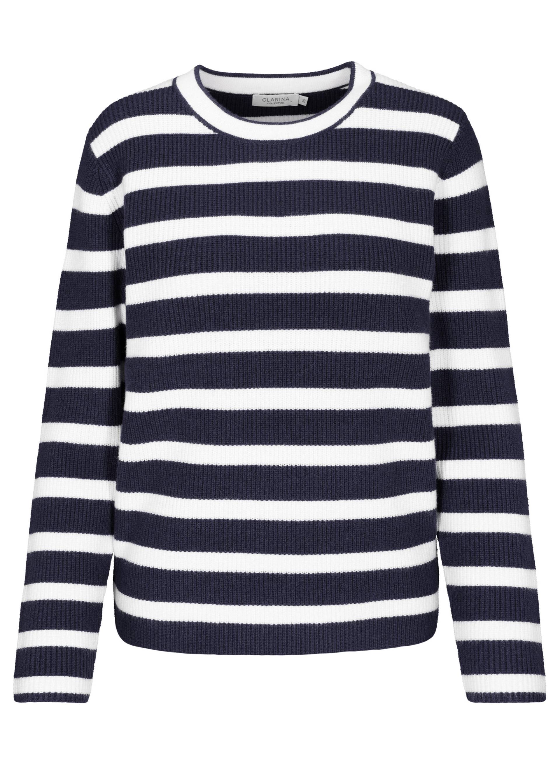 CLARINA - Rdh.-Pullover, 1/1 Arm,Ringel marine-offwhite - Gr. - 44 von CLARINA