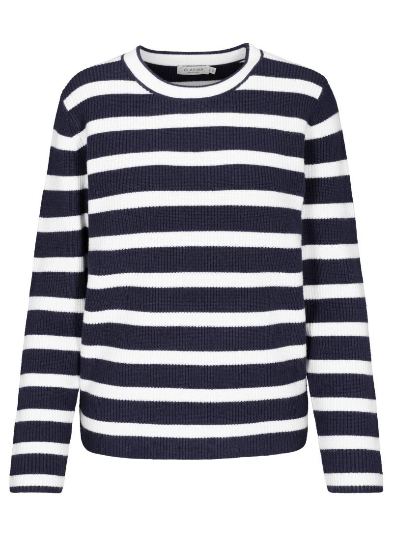 CLARINA - Rdh.-Pullover, 1/1 Arm,Ringel marine-offwhite - Gr. - 44 von CLARINA