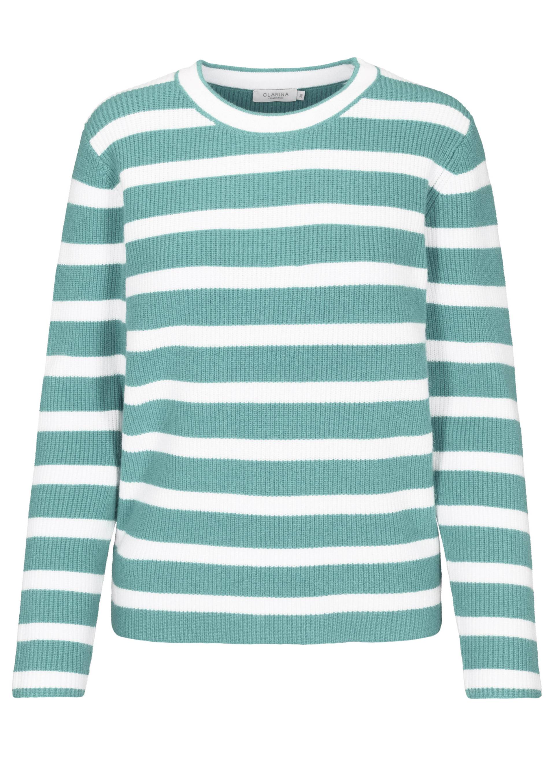 CLARINA - Rdh.-Pullover, 1/1 Arm,Ringel ozean gruen-offwhite - Gr. - 42 von CLARINA