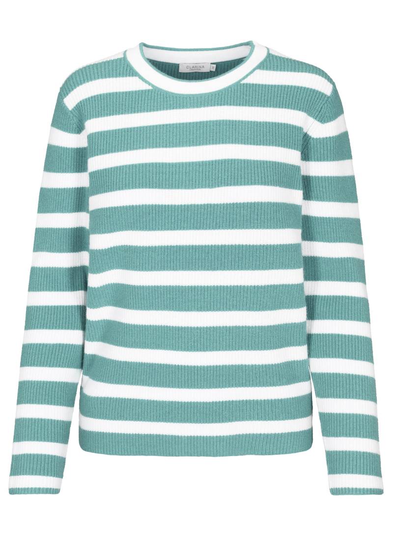 CLARINA - Rdh.-Pullover, 1/1 Arm,Ringel ozean gruen-offwhite - Gr. - 42 von CLARINA