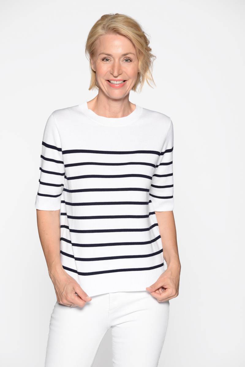 CLARINA - Rdh.-Pullover, 1/2 Arm, Ringel 102 offwhite-marine - Gr. - 48 von CLARINA