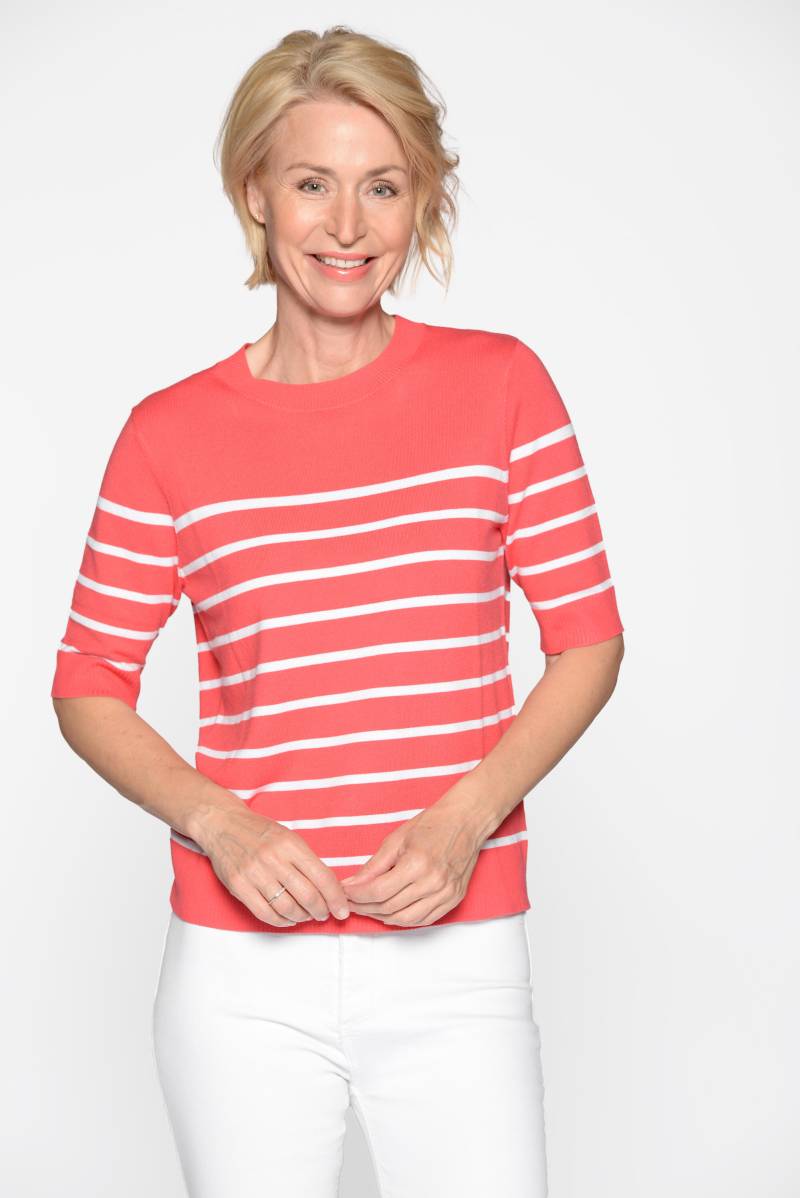 CLARINA - Rdh.-Pullover, 1/2 Arm, Ringel 451 geranie-offwhite - Gr. - 44 von CLARINA