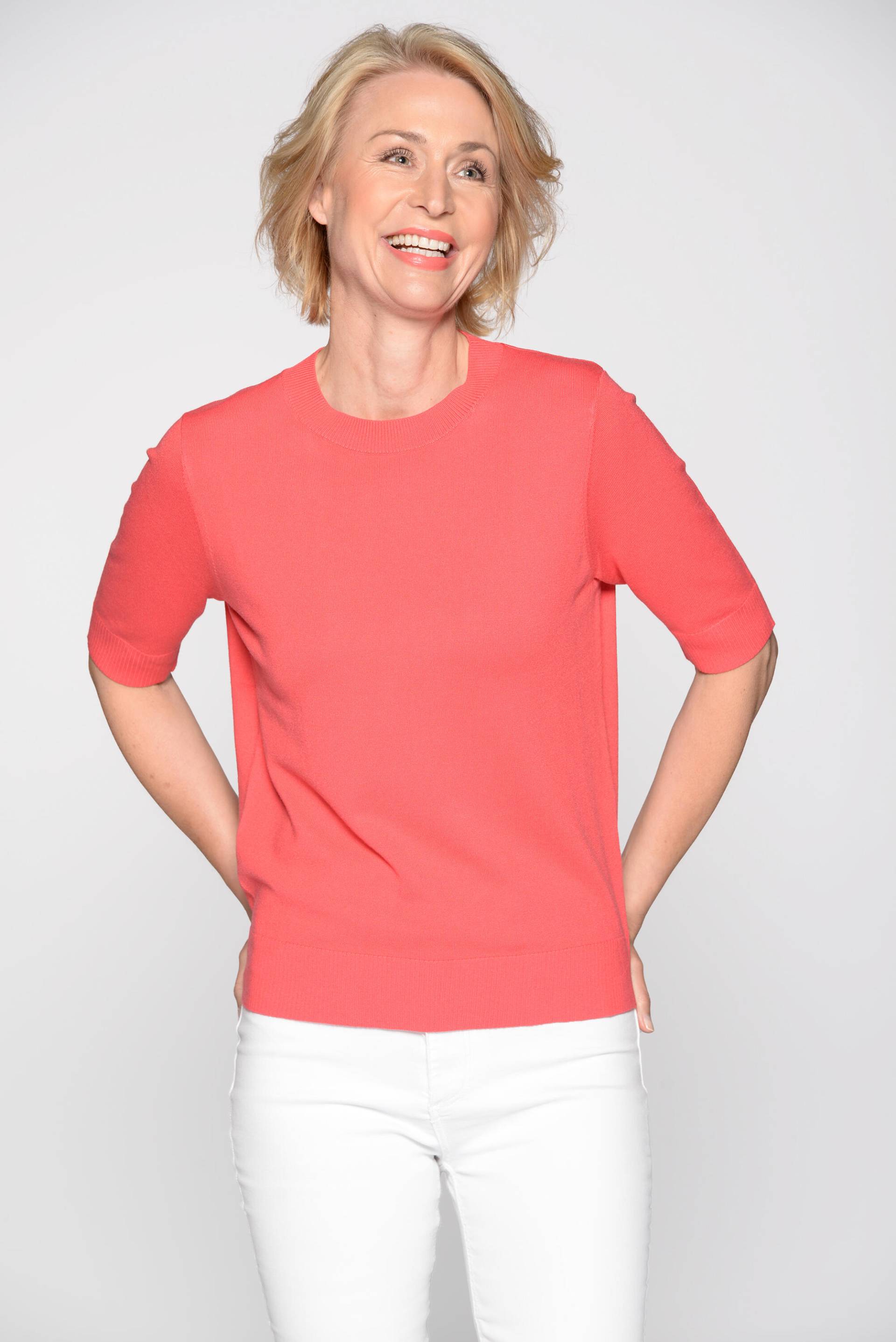 CLARINA - Rdh.-Pullover, 1/2 Arm, uni 451 geranie - Gr. - 40 von CLARINA