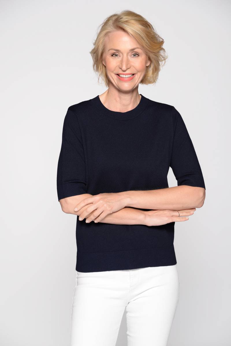 CLARINA - Rdh.-Pullover, 1/2 Arm, uni 623 marine - Gr. - 46 von CLARINA