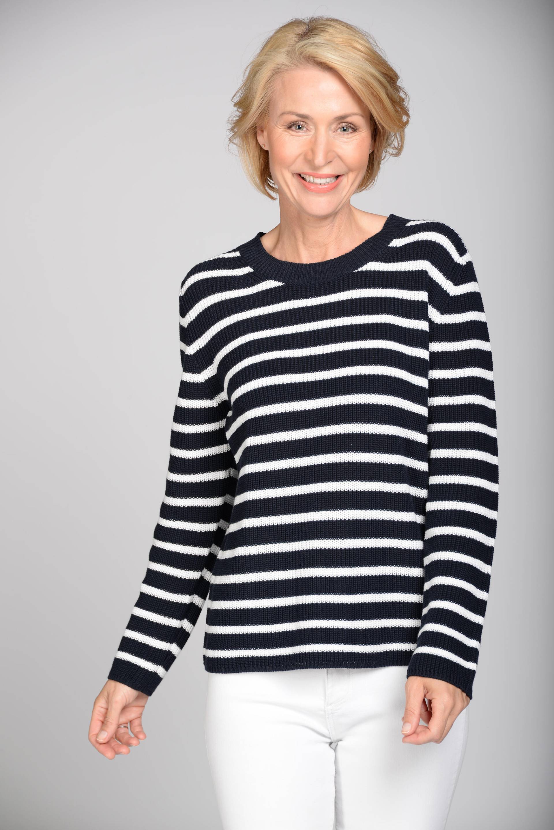 CLARINA - Rdh.-Pullover, Streifen 623 marine-offwhite - Gr. - 38 von CLARINA