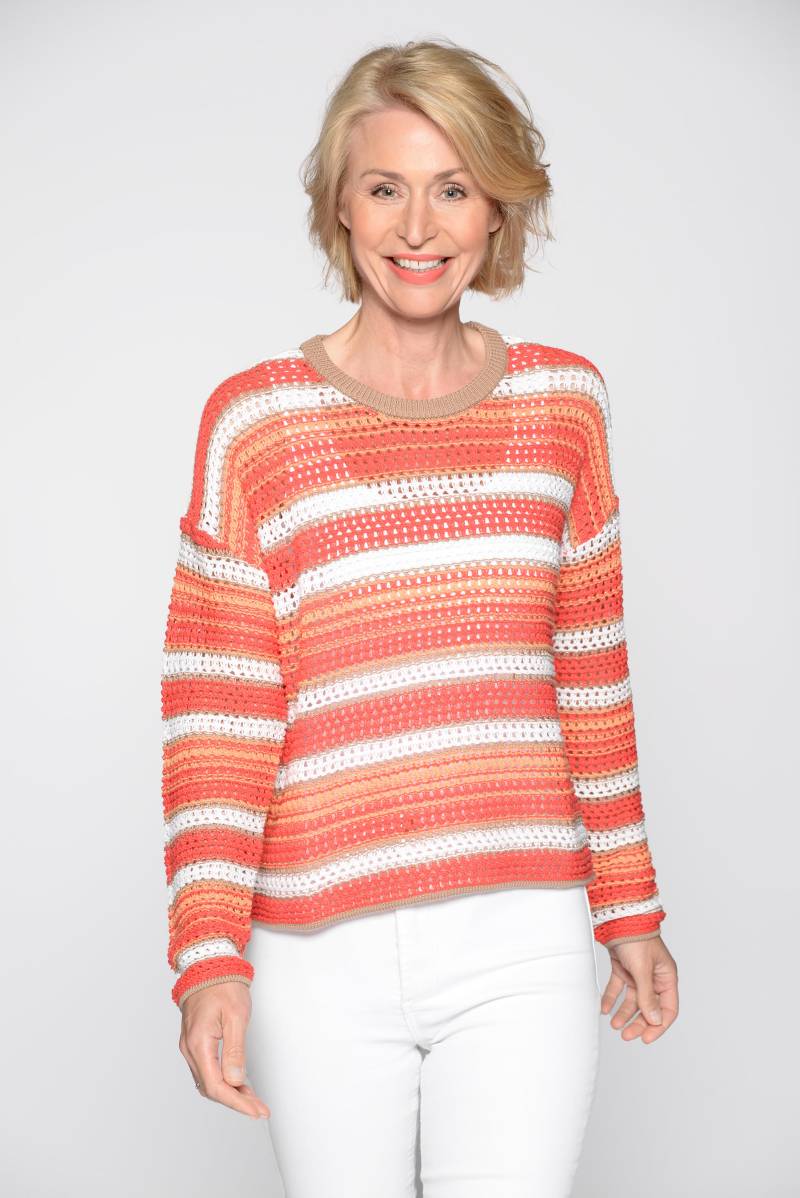 CLARINA - Rdh.-Pullover,1/1 Arm,Streifen nougat-geranie - Gr. - 42 von CLARINA