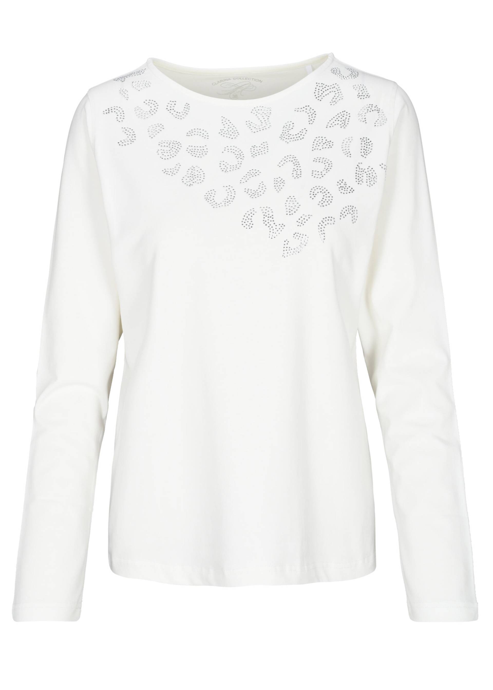 CLARINA - Rdh.-Shirt, 1/1 Arm, Steinchen offwhite - Gr. - 48 von CLARINA