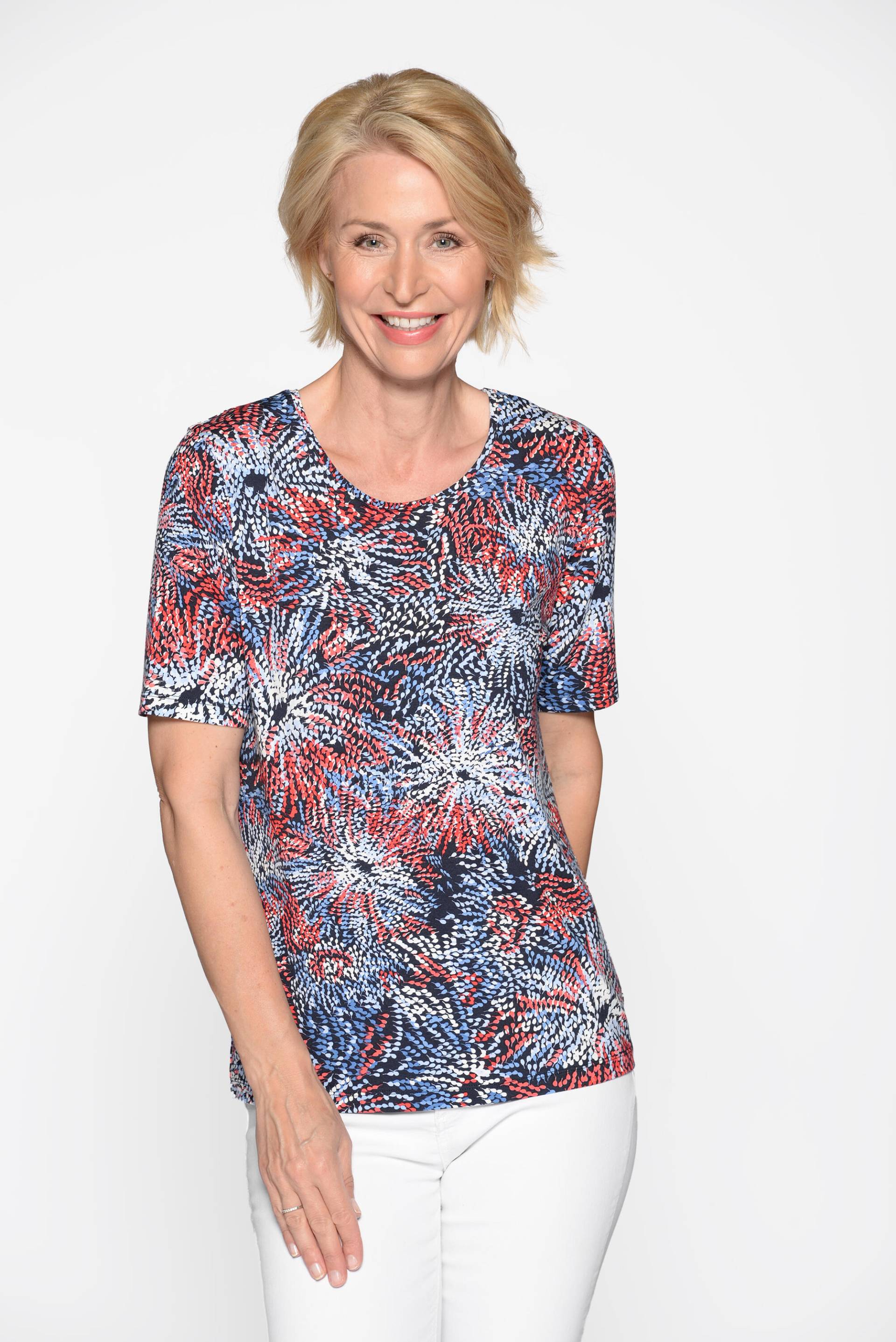 CLARINA - Rdh.-Shirt, 1/2 Arm, Druck marine combo - Gr. - 38 von CLARINA