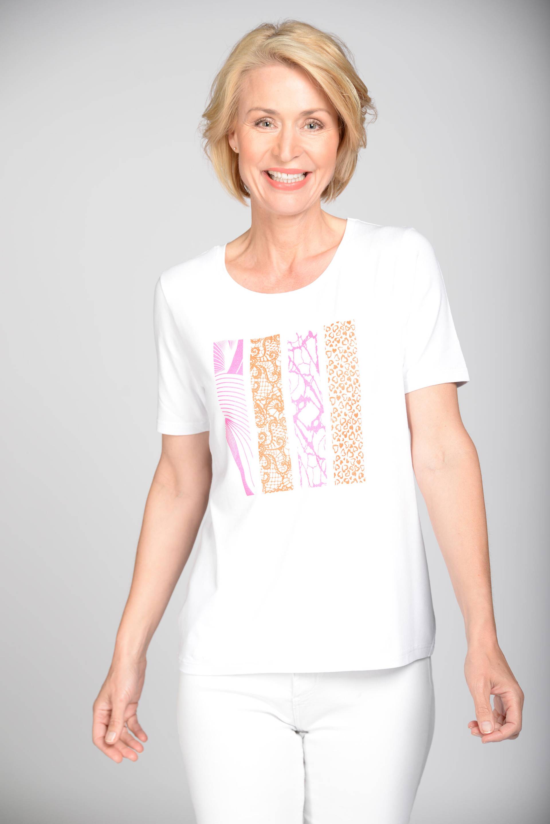 CLARINA - Rdh.-Shirt, 1/2 Arm, Druck weiss - Gr. - 44 von CLARINA