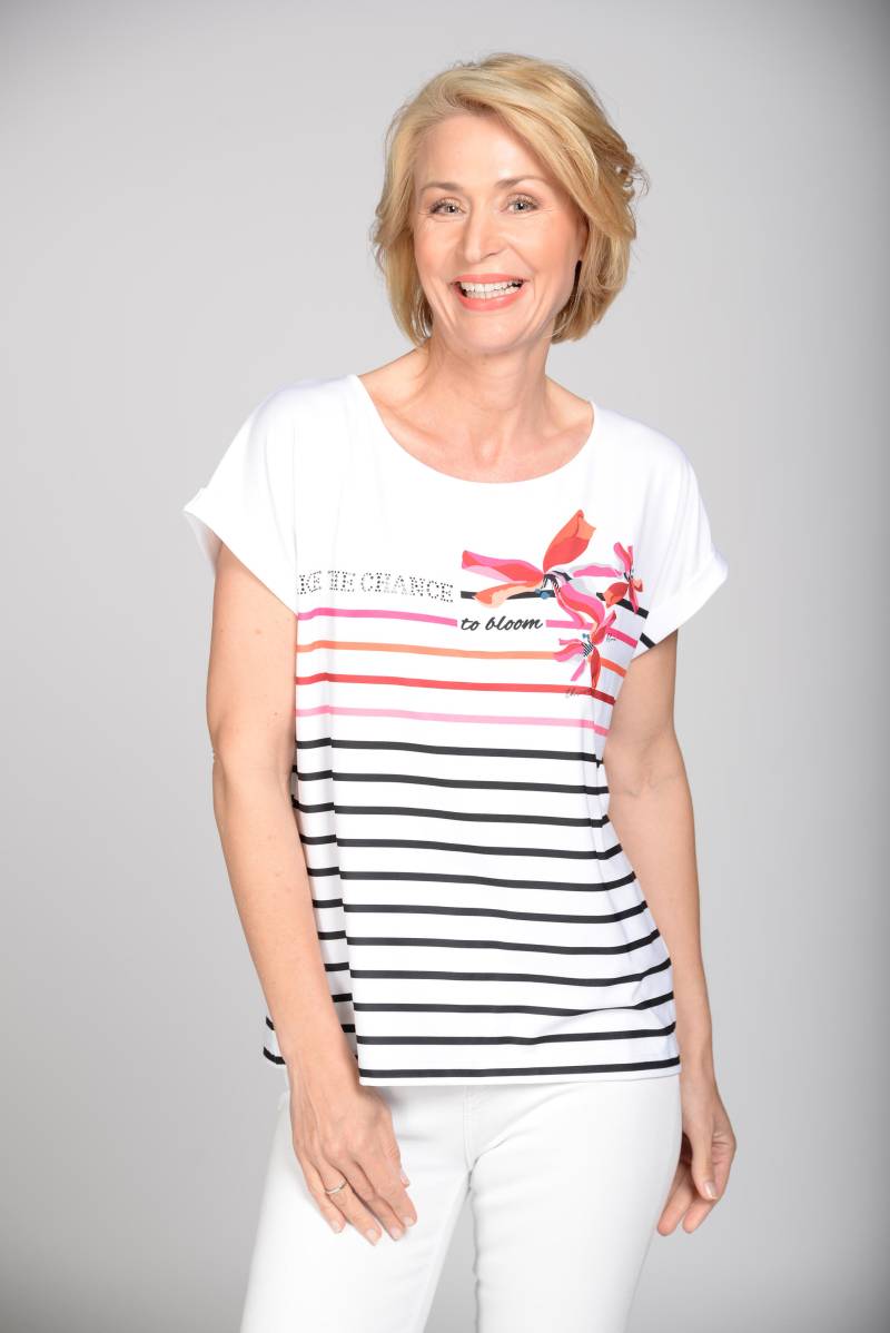 CLARINA - Rdh.-Shirt, 1/2 Arm, Streifen weiss - Gr. - 40 von CLARINA