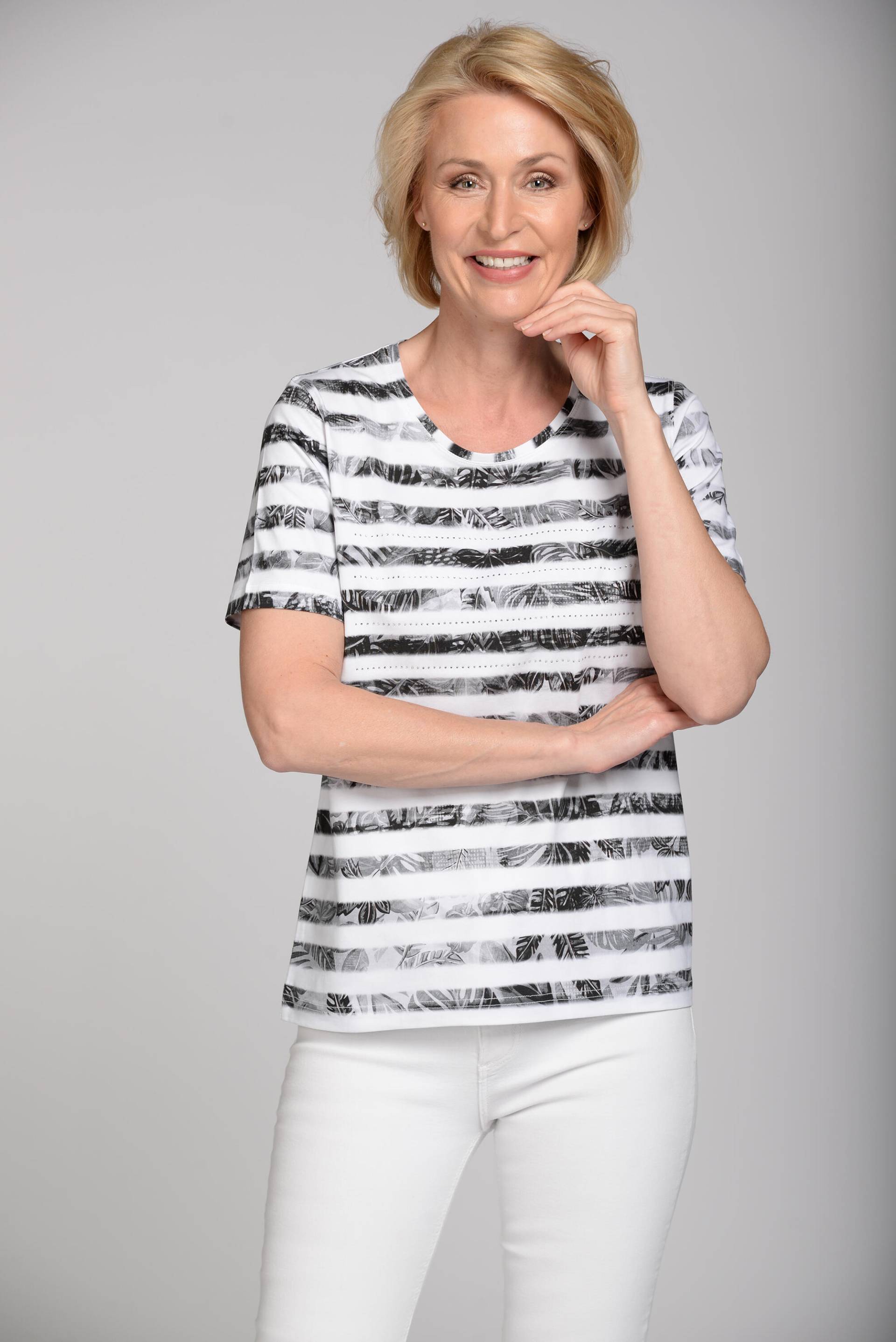 CLARINA - Rdh.-Shirt, 1/2 Arm, Streifen weiss-schwarz - Gr. - 40 von CLARINA