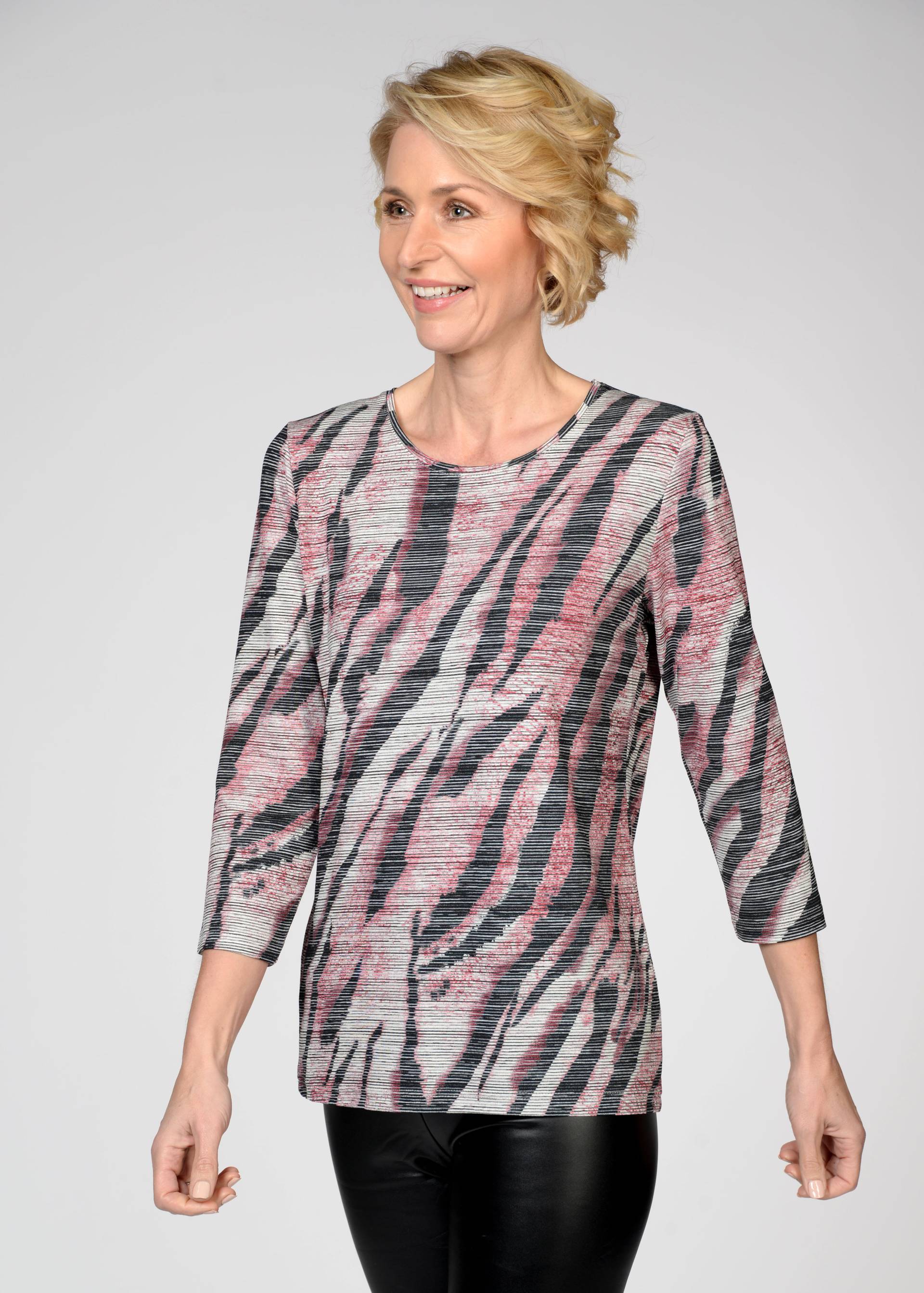 CLARINA - Rdh.-Shirt, 3/4 Arm, Druck 426 bordeaux combo - Gr. - 40 von CLARINA