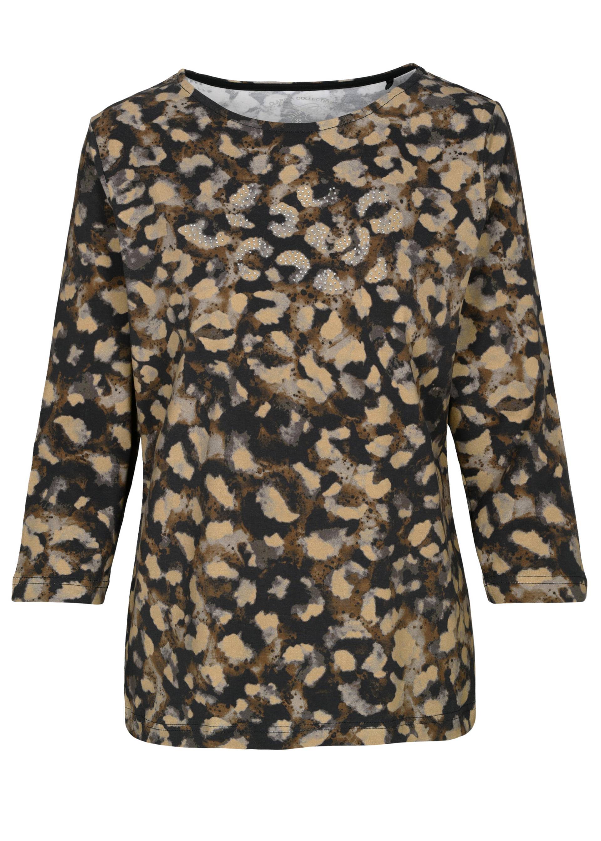 CLARINA - Rdh.-Shirt, 3/4 Arm, Druck braun combo - Gr. - 40 von CLARINA
