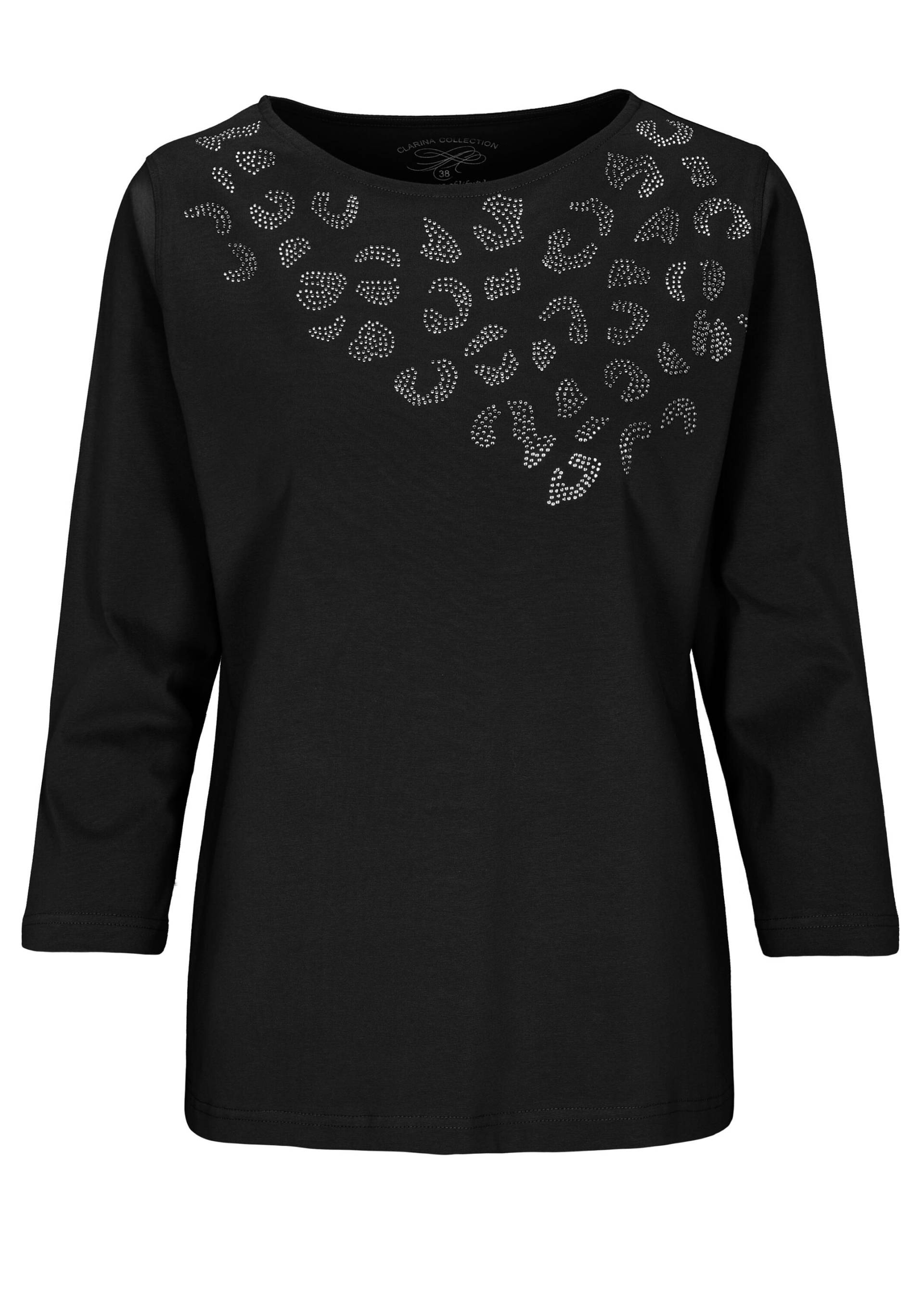 CLARINA - Rdh.-Shirt, 3/4 Arm,uni,Steine schwarz - Gr. - 46 von CLARINA