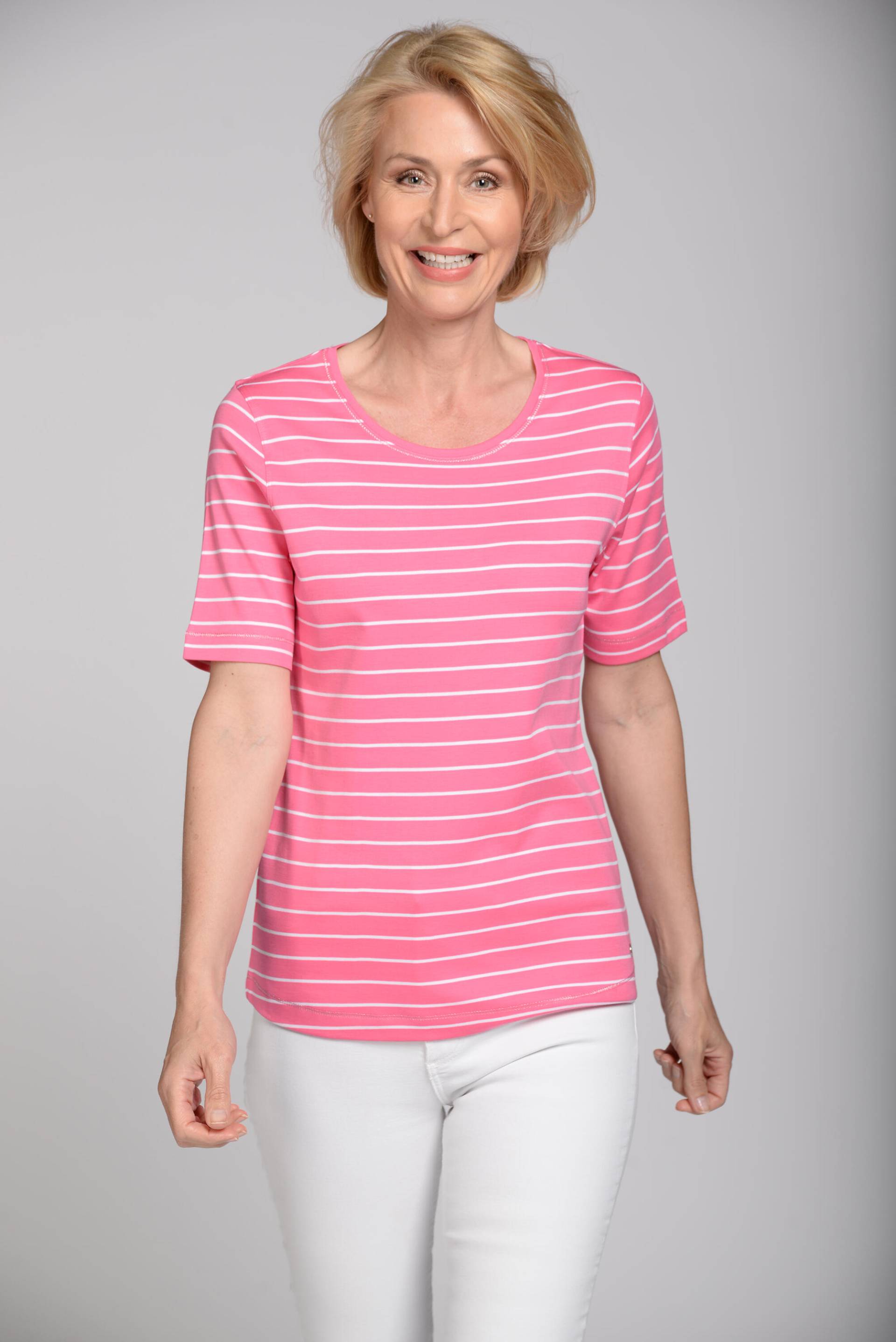CLARINA - Rdh.-Shirt, Ringel 415 pink-weiss - Gr. - 38 von CLARINA