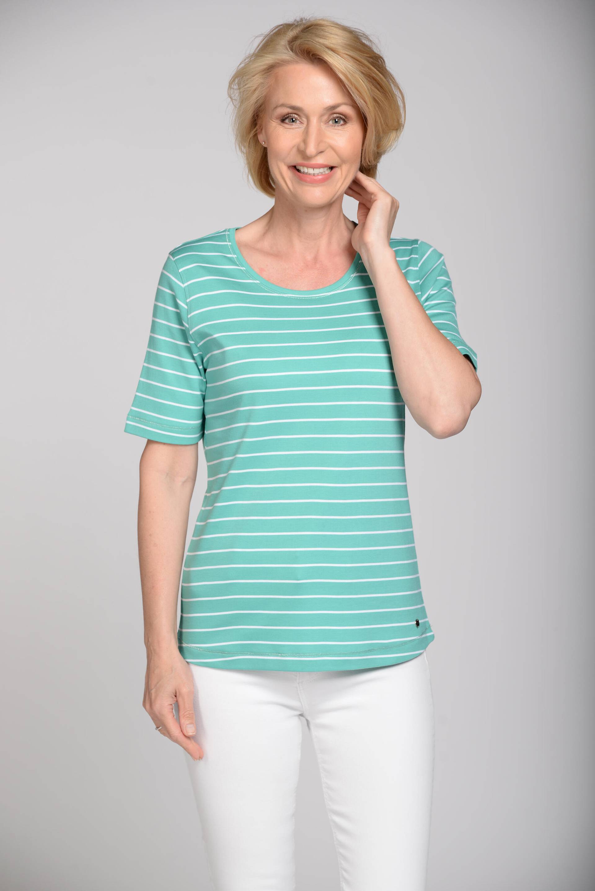 CLARINA - Rdh.-Shirt, Ringel 515 jade-weiss - Gr. - 40 von CLARINA