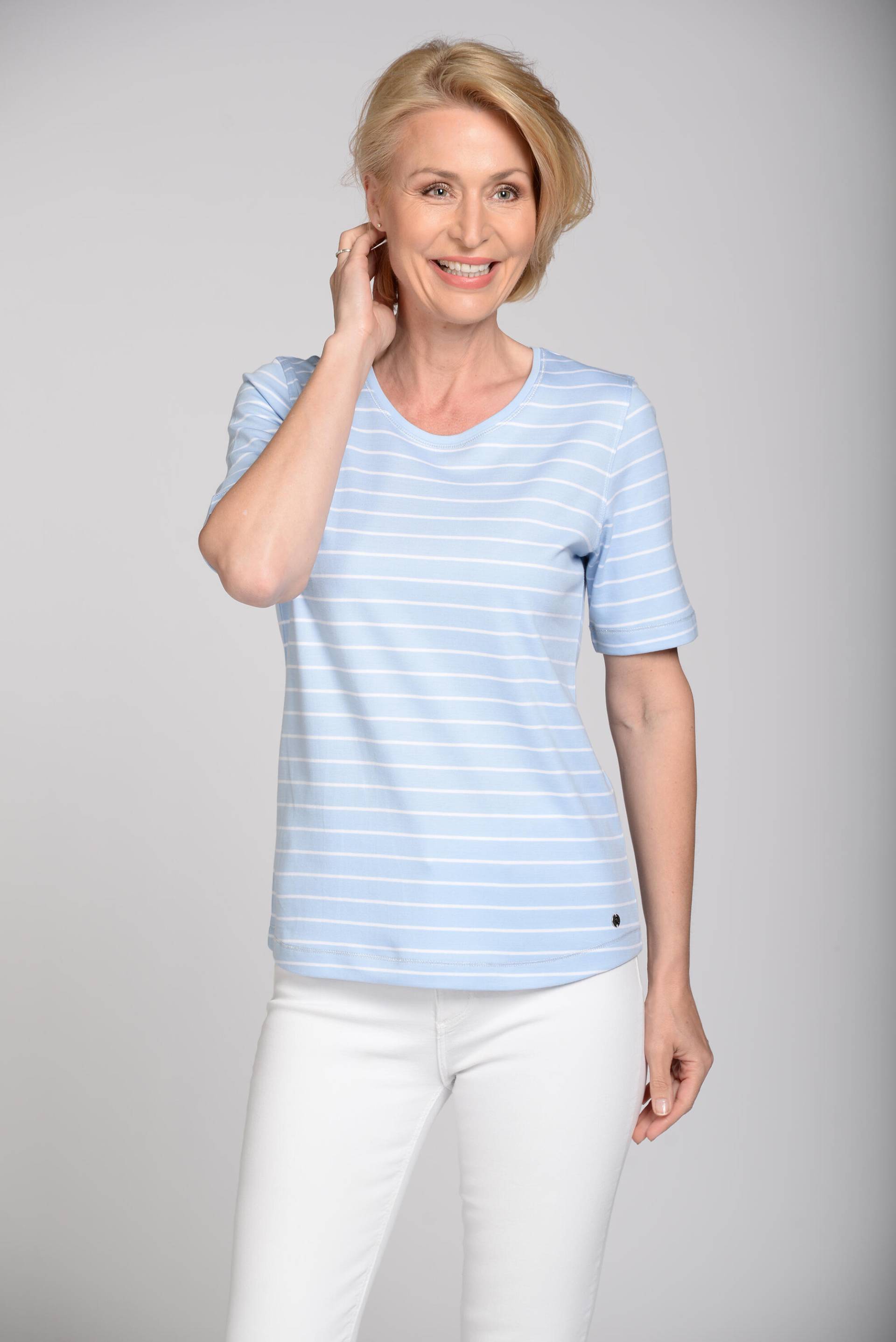 CLARINA - Rdh.-Shirt, Ringel 612 bleu-weiss - Gr. - 44 von CLARINA