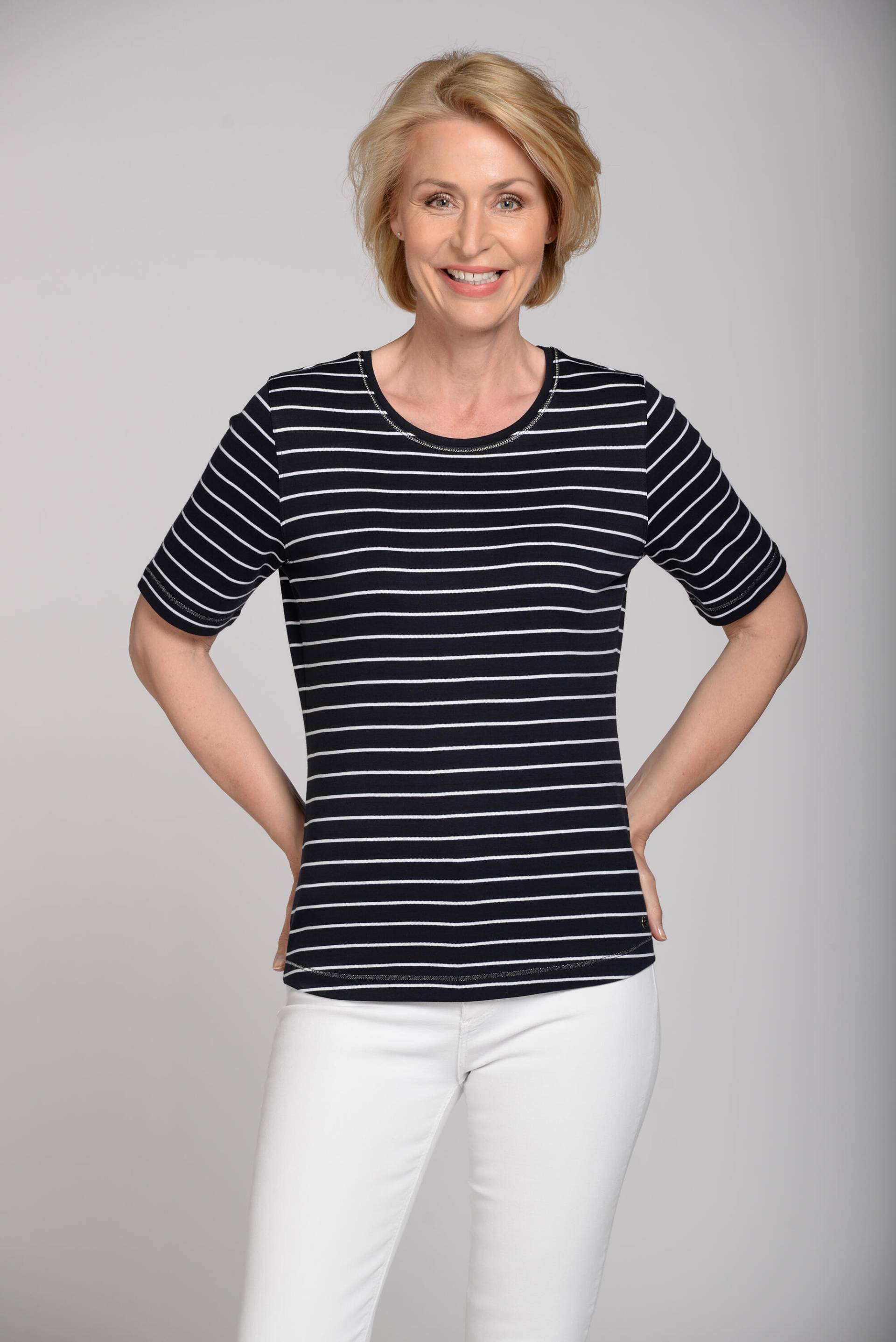 CLARINA - Rdh.-Shirt, Ringel 623 marine-weiss - Gr. - 38 von CLARINA