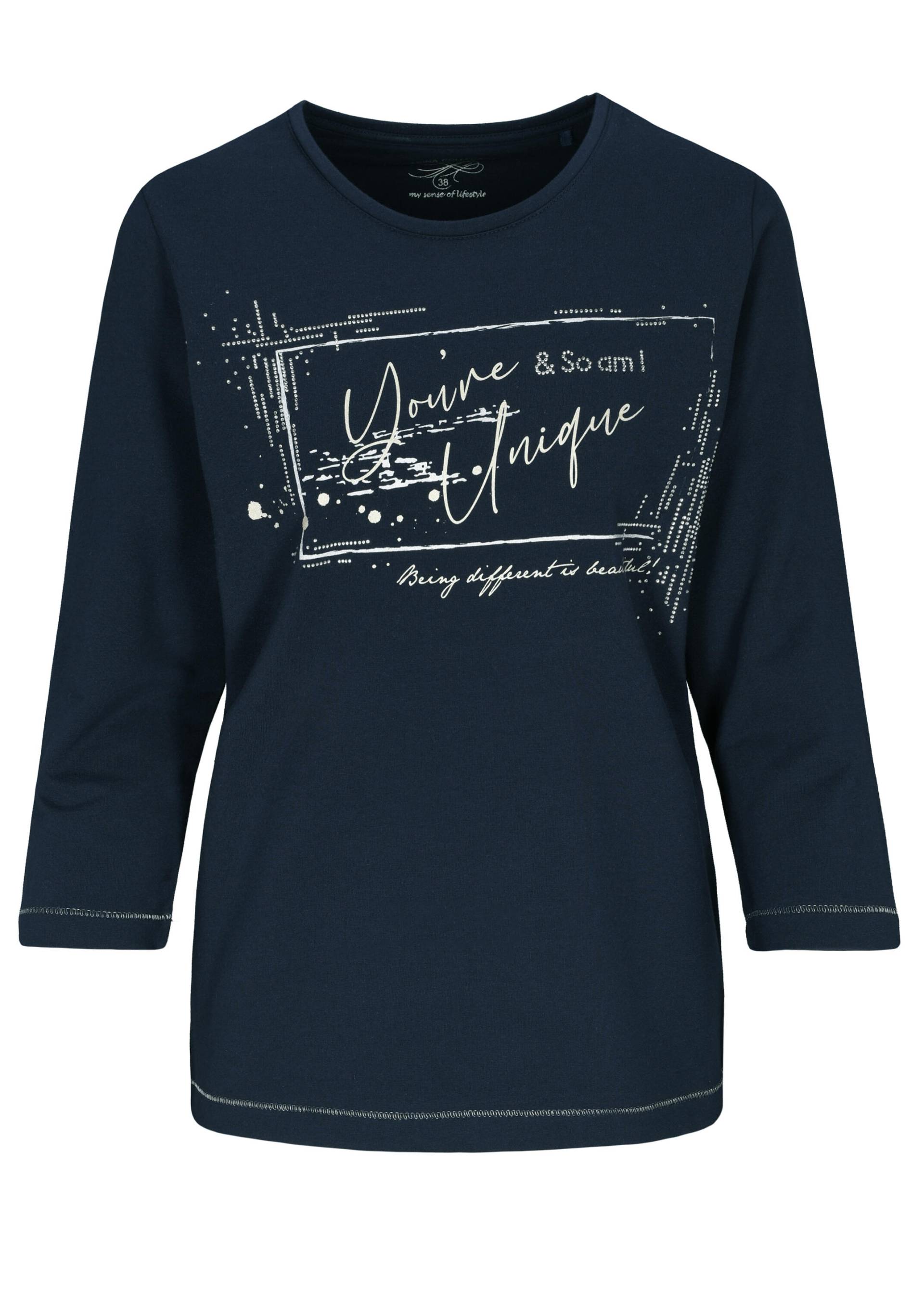 CLARINA - Rdh.-Sweatshirt, 3/4 Arm,Druck marine - Gr. - 36 von CLARINA